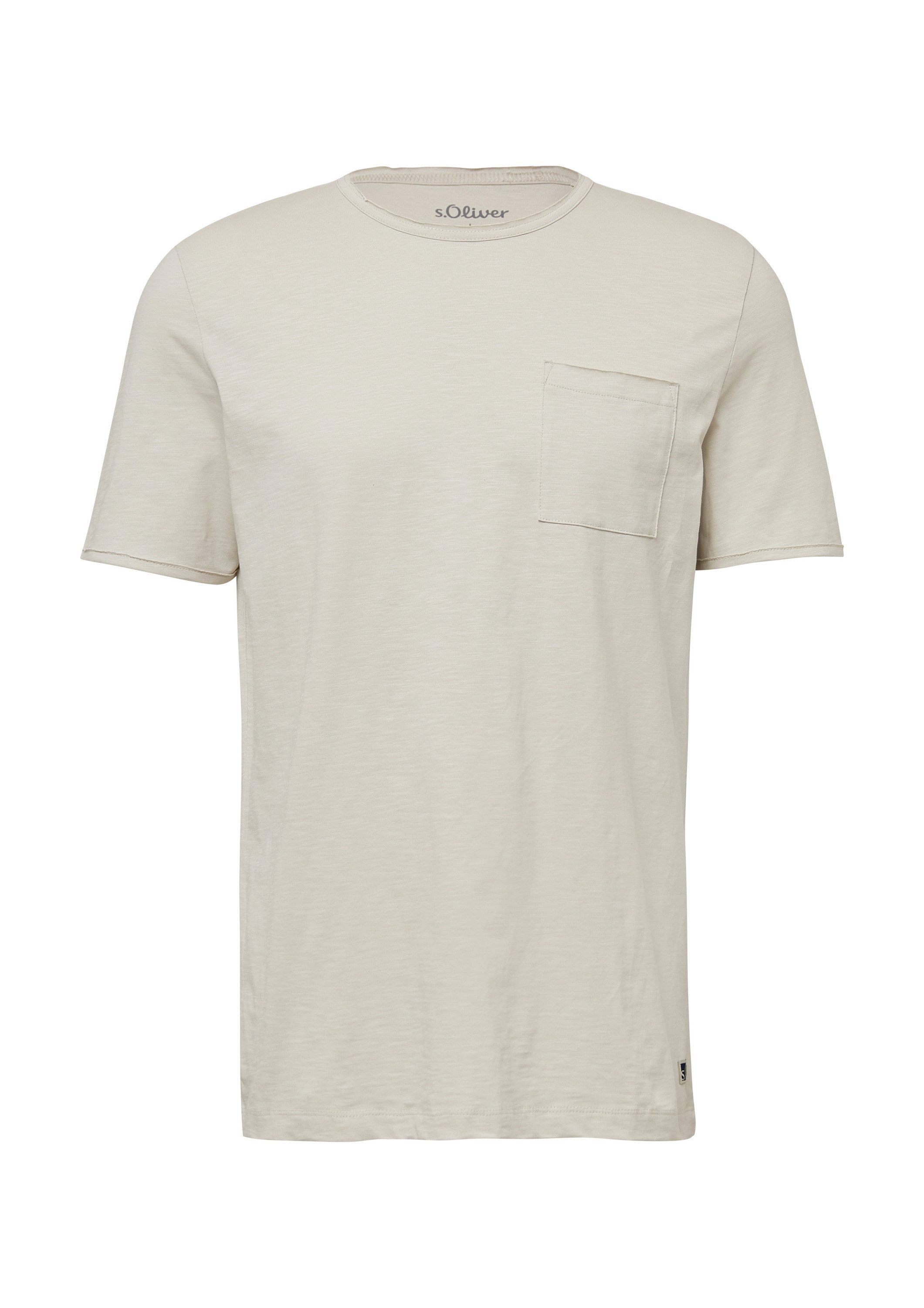 s.Oliver Kurzarmshirt T-Shirt Flammgarn-T-Shirt mit Brusttasche und offenen Kanten