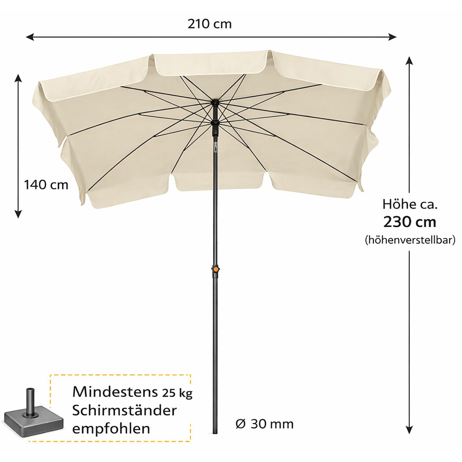 BURI Sonnenschirm Sonnenschirm Gartenschirm Balkonschirm 210x140 cm Rechteckig knickbar – Bild 4 von 5