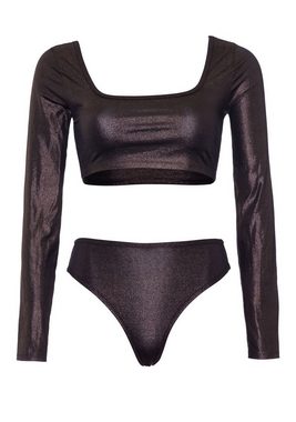 Leg Avenue High-Waist-Slip Crop-Top und Slip mit hoher Taille glänzend - bronze