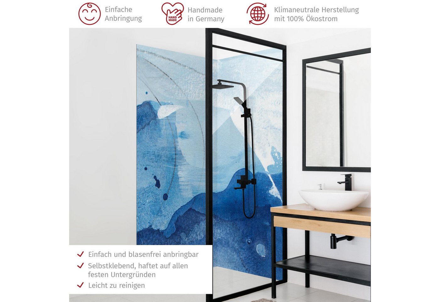 Thumbnail - Bilderdepot24 Badrückwand Abstrakt blau Duschrückwand ohne Bohren Dusche Motiv, (2-tlg., Hart-Folie Premium matt 0,61 mm...