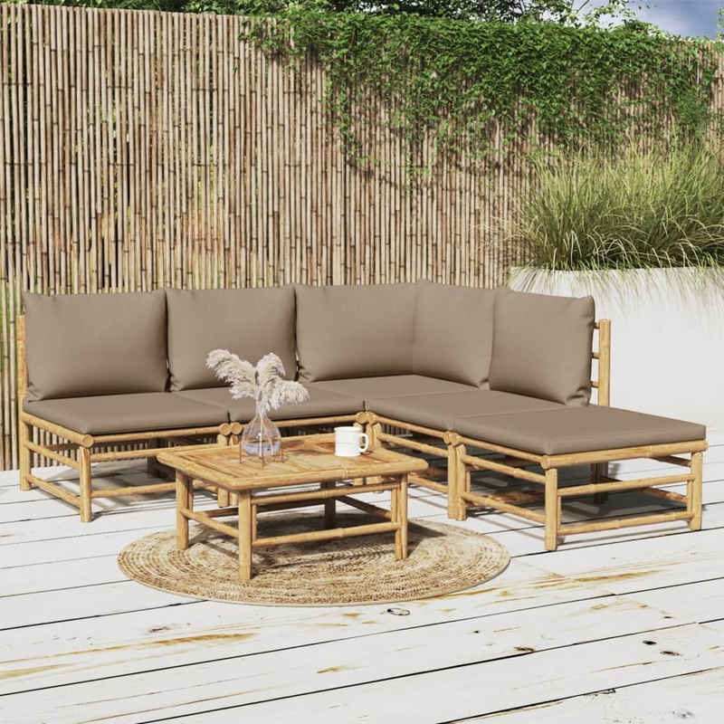 vidaXL Gartenlounge-Set 6-tlg. Garten-Lounge-Set mit Kissen Taupe Bambus, (1-tlg)