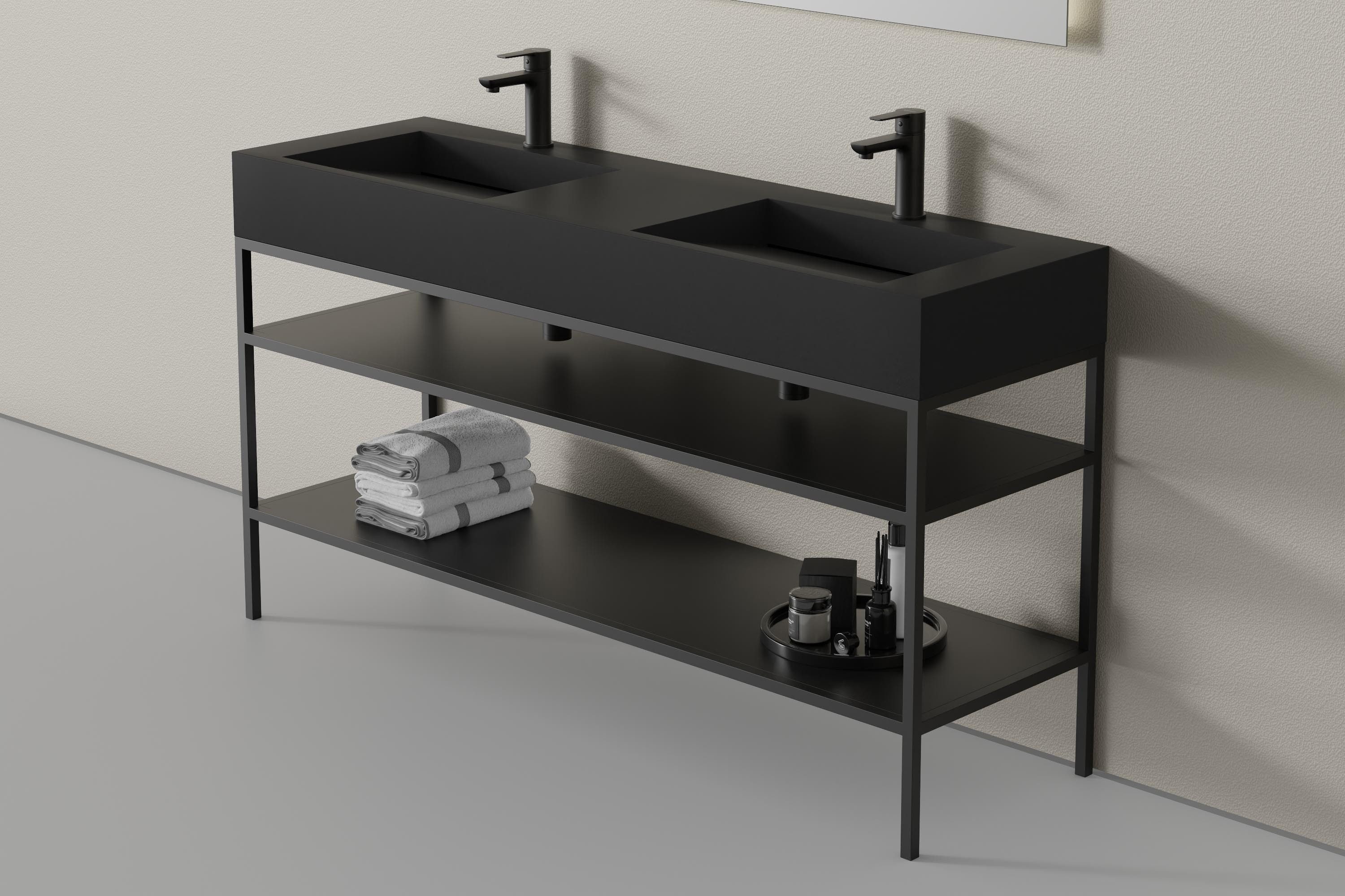 Bernstein Waschtisch 150S 153cm Schwarz matt, Waschtisch Konsole stehend Metall Schwarz