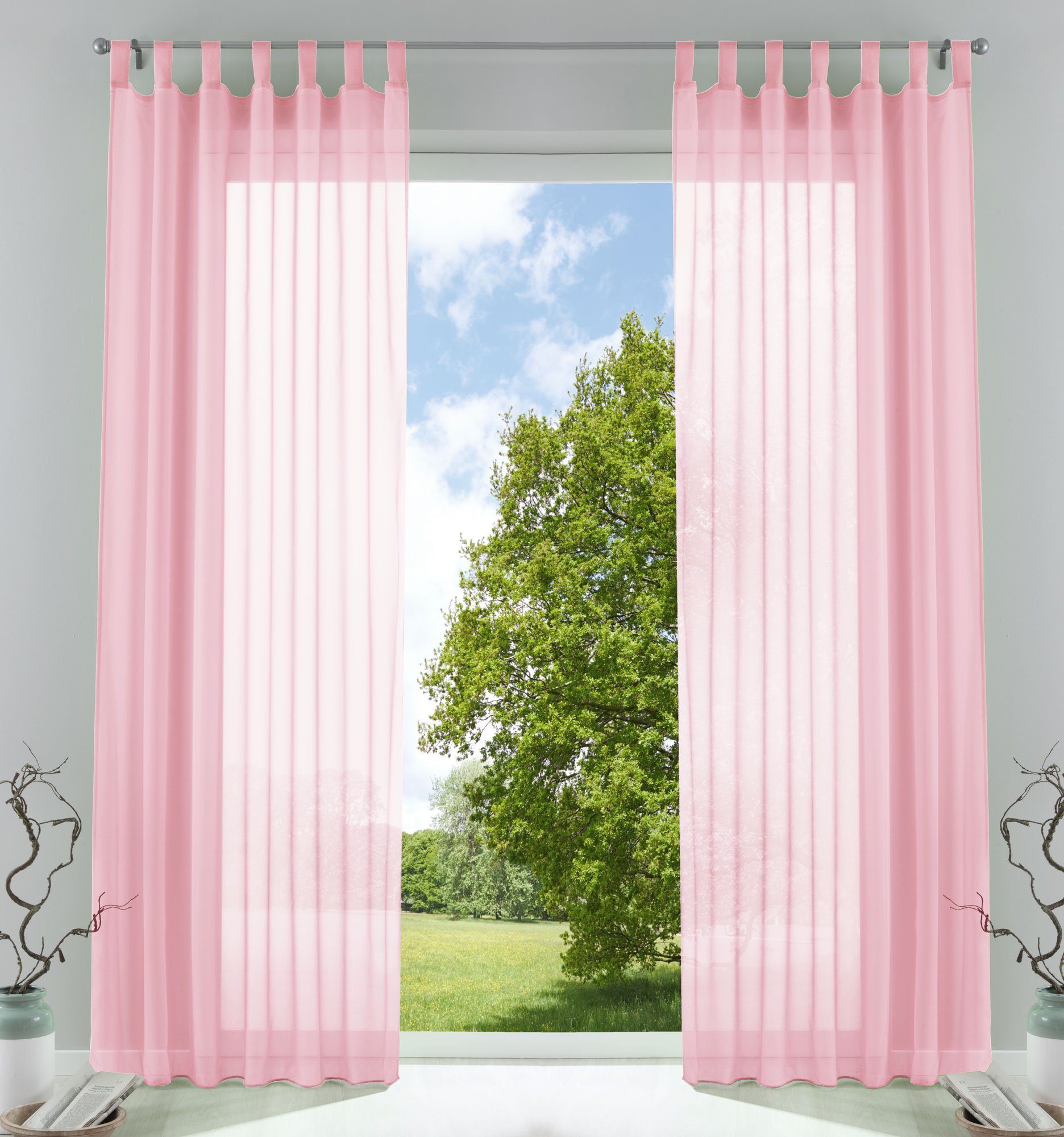 Gardinenbox Gardine (2 St), Schlaufen, transparent, Voile, Transparent Vorhang Set Voile Bleibandabschluss 61000CN
