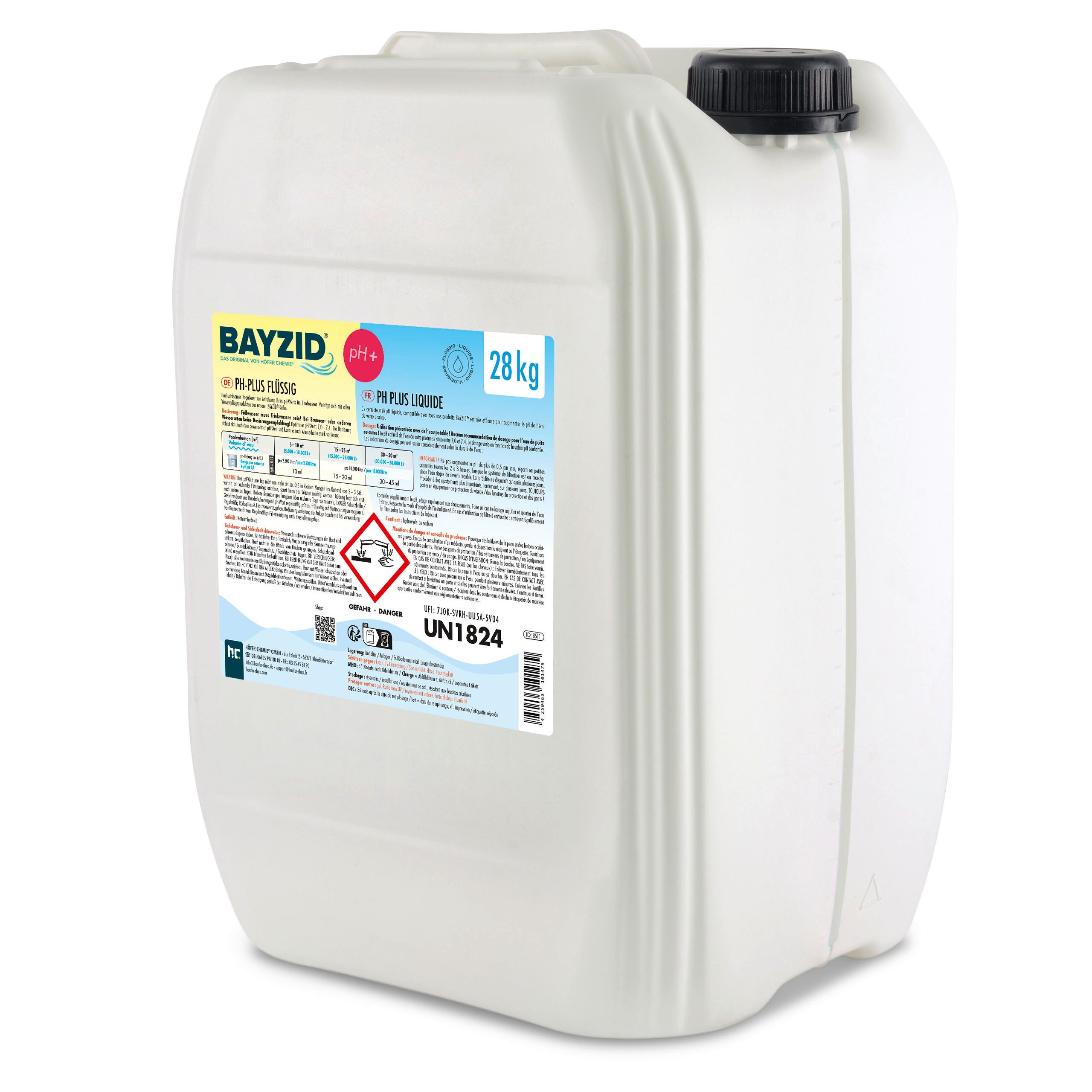 Höfer Chemie GmbH Poolpflege 28 kg BAYZID® pH Plus flüssig, Zuverlässige Regulierung des pH-Werts