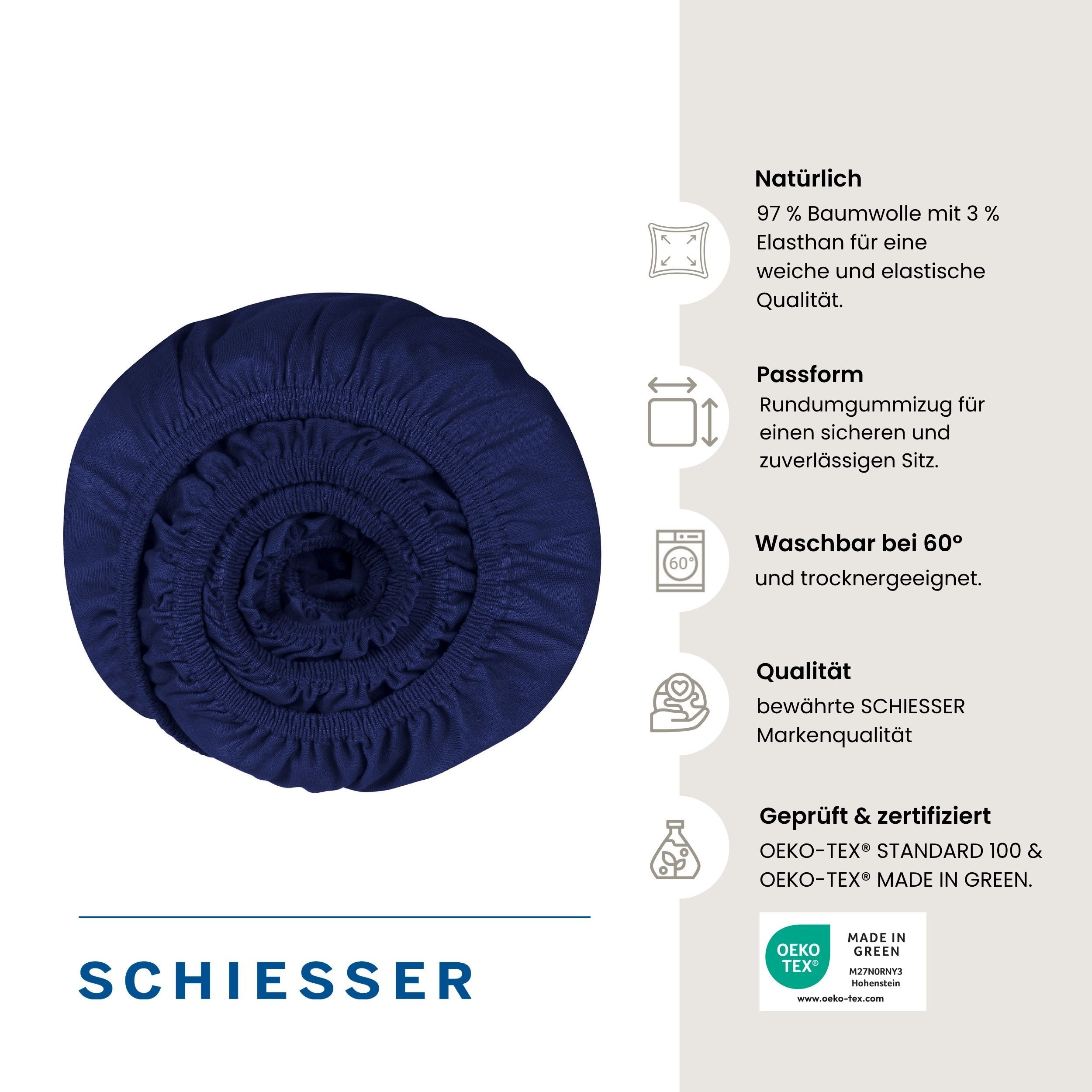 Schiesser Spannbettlaken Elli aus weicher Baumwolle mit Elasthananteil für flexiblen Sitz, Jersey-Elasthan, Gummizug: rundum, (1 Stück), für hohe Matratzen und  – Bild 2 von 5