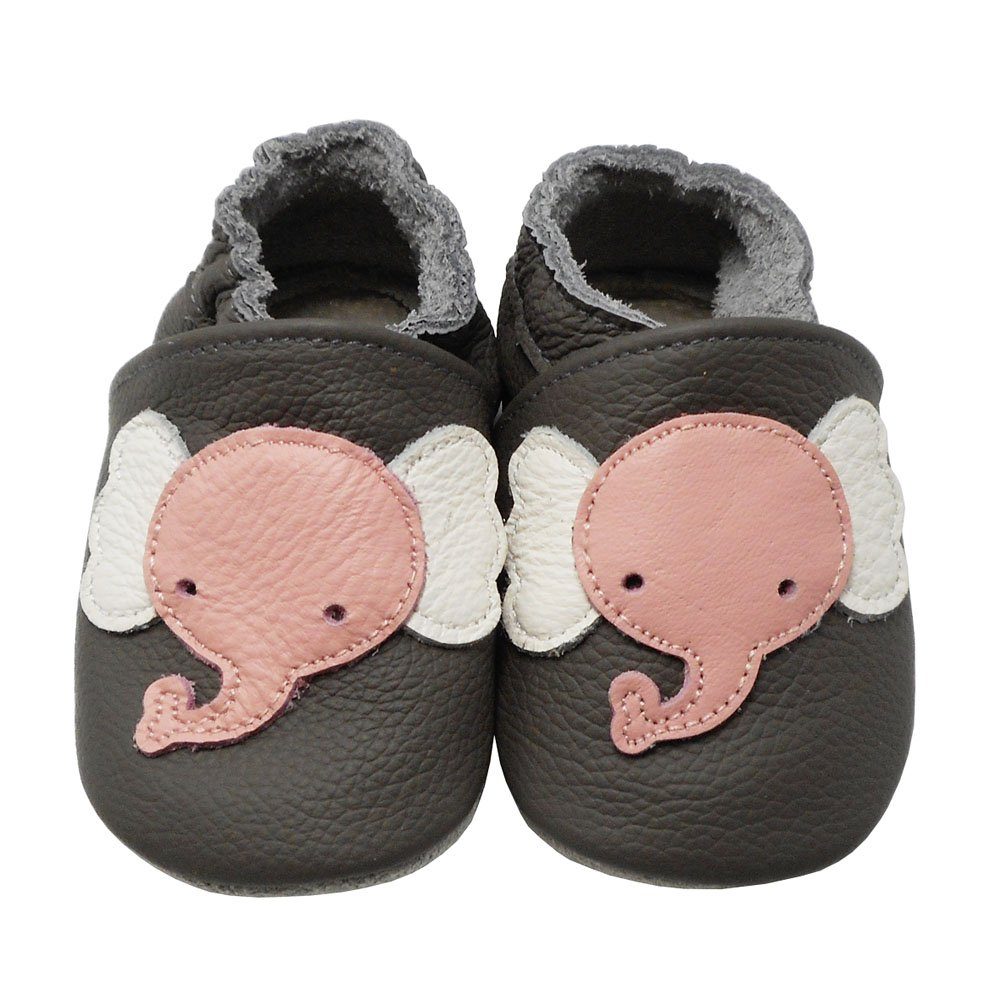 Krabbelschuh Hausschuhe Weiche Lederpuschen Grau Yalion Lauflernschuhe Elefant Leder