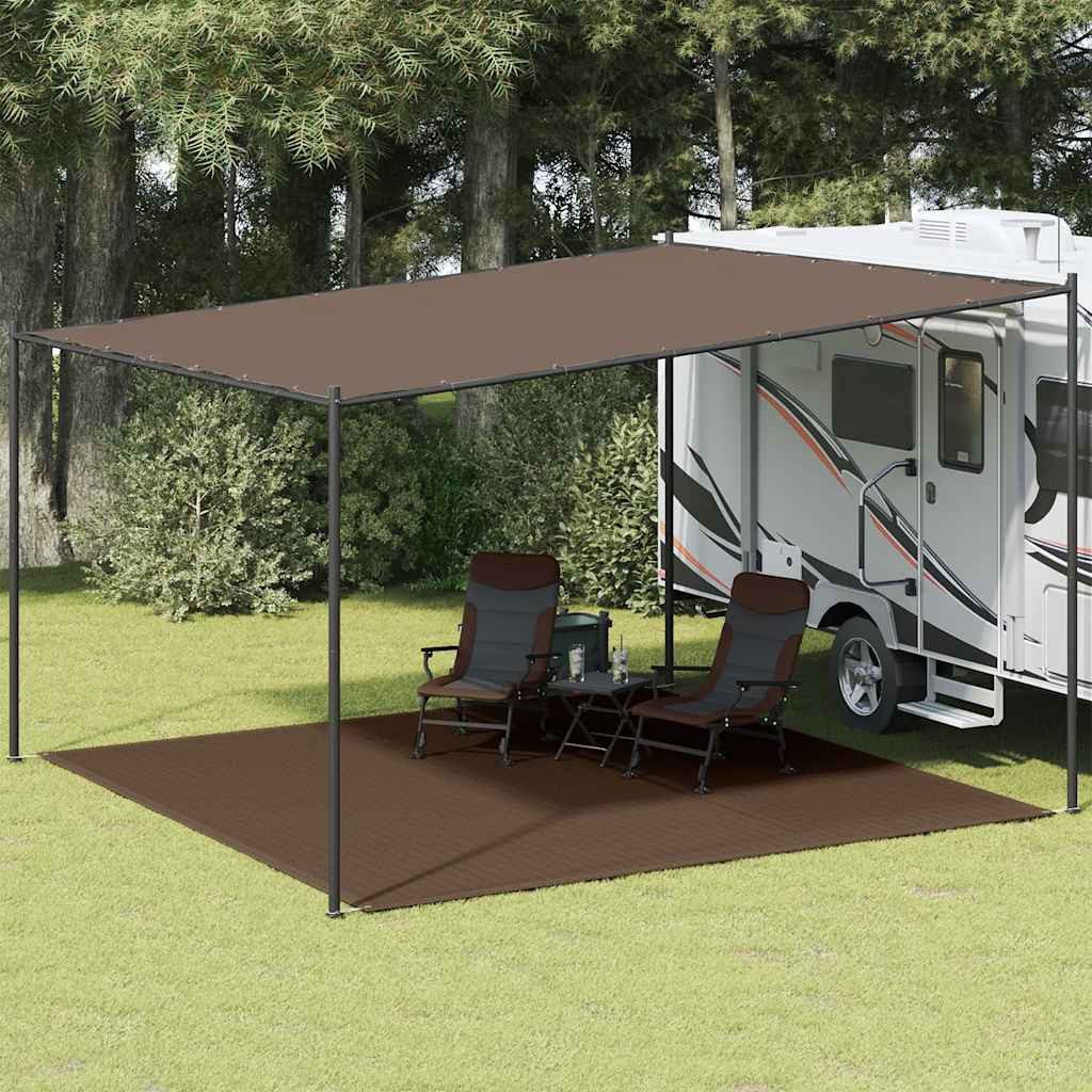 furnicato Outdoorteppich Zeltteppich 400 x 400 cm Braun aus hochdichtem Polyethylen, Höhe: 1 mm, Wetterfeste Bodenmatte mit Ösen, atmungsaktiv und leicht zuschneidbar