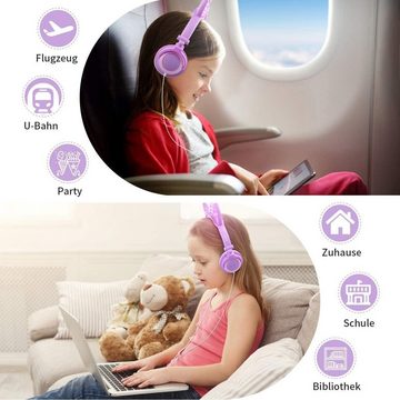LOBKIN Universeller 3,5-mm-Audiostecker, Lautstärkebegrenzung Kinder-Kopfhörer (Perfekt für fantasievolles Kopfschmuck und bezauberndes Cosplay, Mit LED-Lichtern in den Katzenohren präsentieren Einhorn-Design,Kinder)