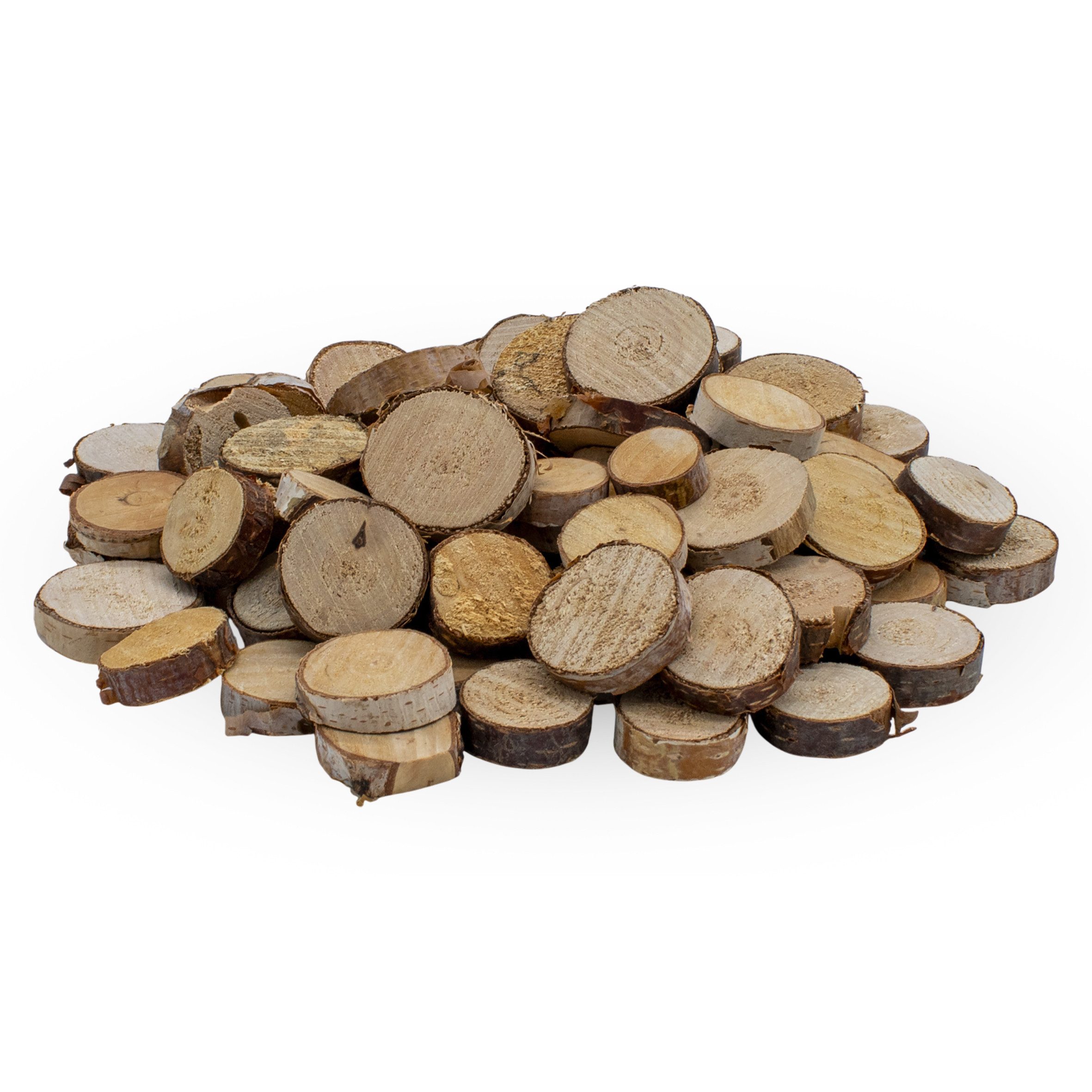 Spetebo Bastelnaturmaterial Birkenholzscheibe mit Rinde Echtholz natur, (Set 70-tlg), praktisch verpackt im Netz