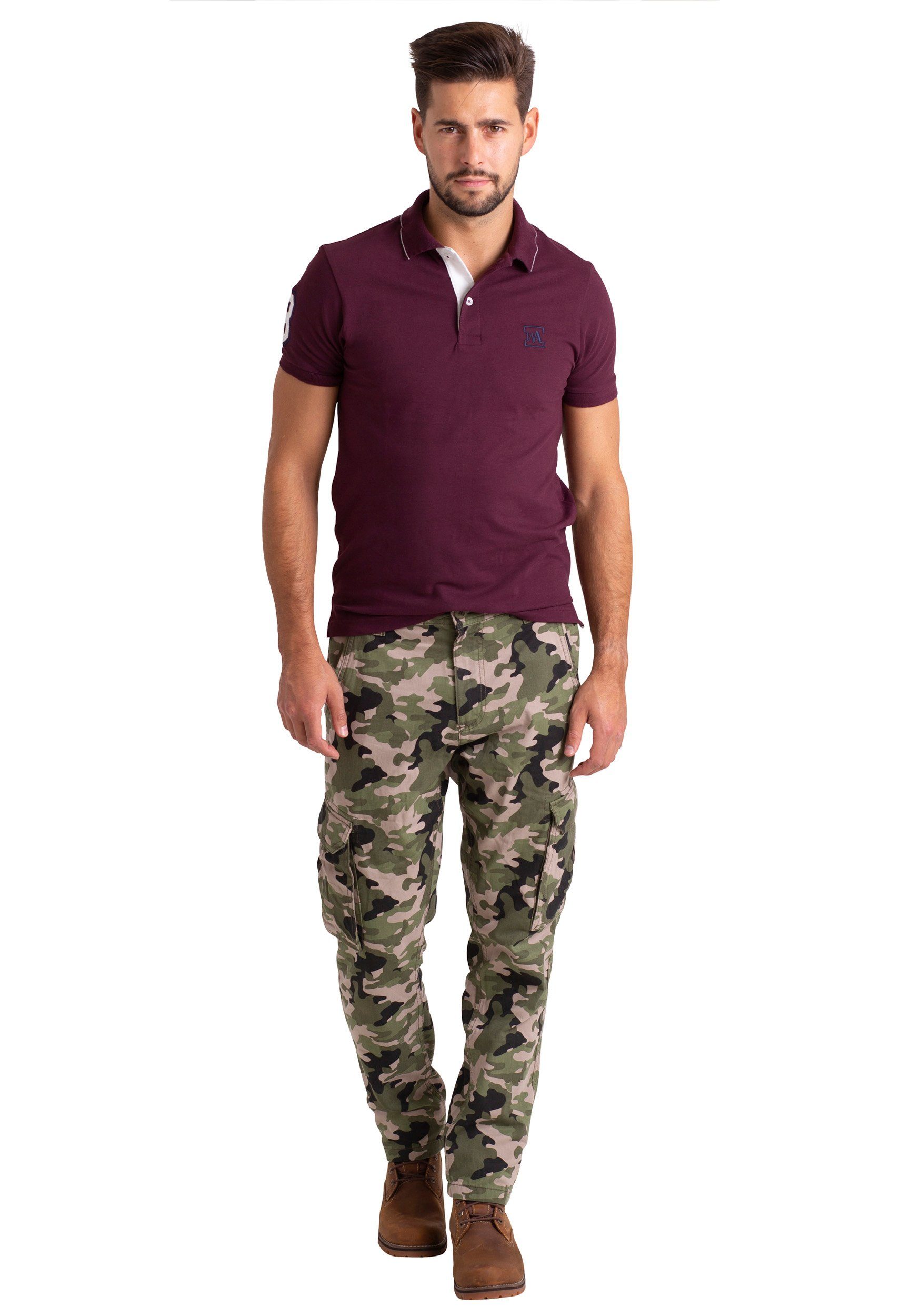 Cargohose Arbeitskleidung Camouflage Oliv Hose Cargo Baumwolle Camo gerades Army Mens BlauerHafen Bein