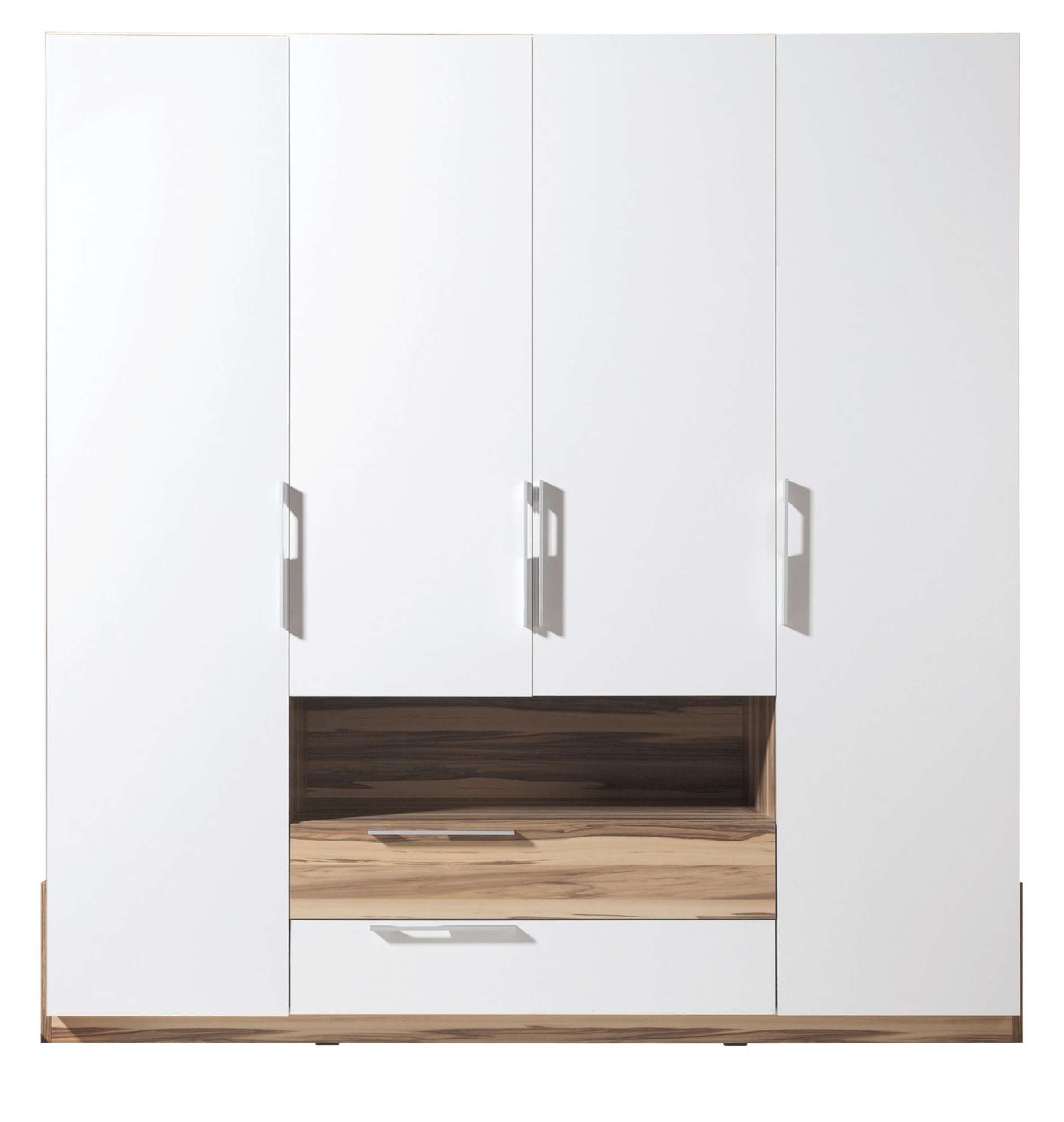 Stylefy Drehtürenschrank Adel (Kinderschrank, Mehrzweckschrank) mit 9 Einlegeböden, 4-türig, Spanplatte, viel Stauraum, Modern Design Weiß - Nussbaum Baltimore