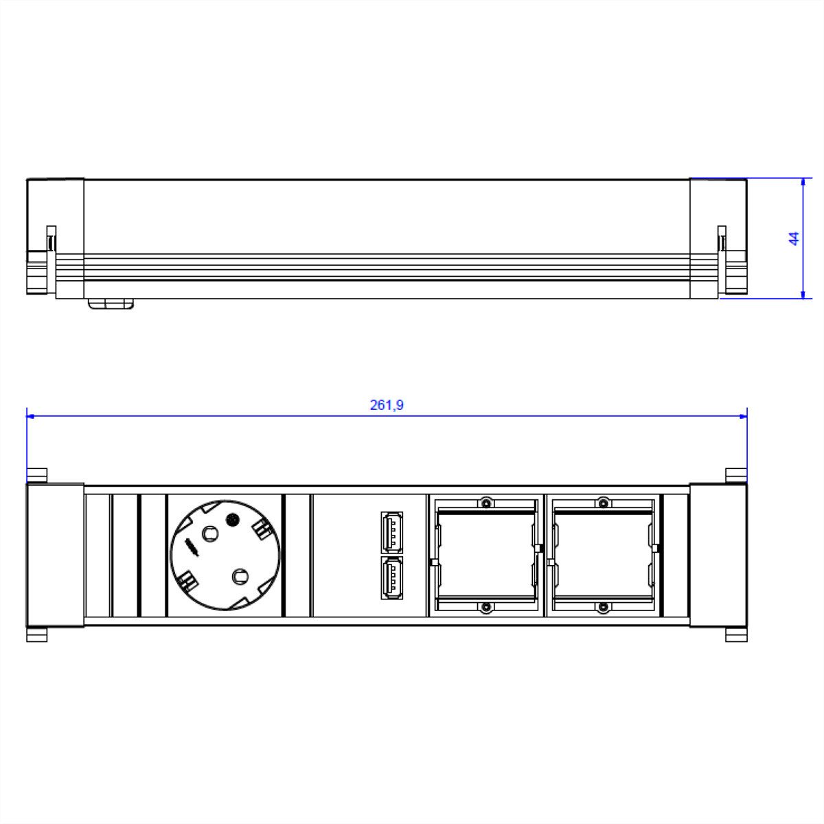 Bachmann POWER FRAME Medium 1x Schutzkontakt 1x USB Charger 2x ABD Einbau-Tischsteckdosenleiste (Kabellänge 0.2 m), 916.0041