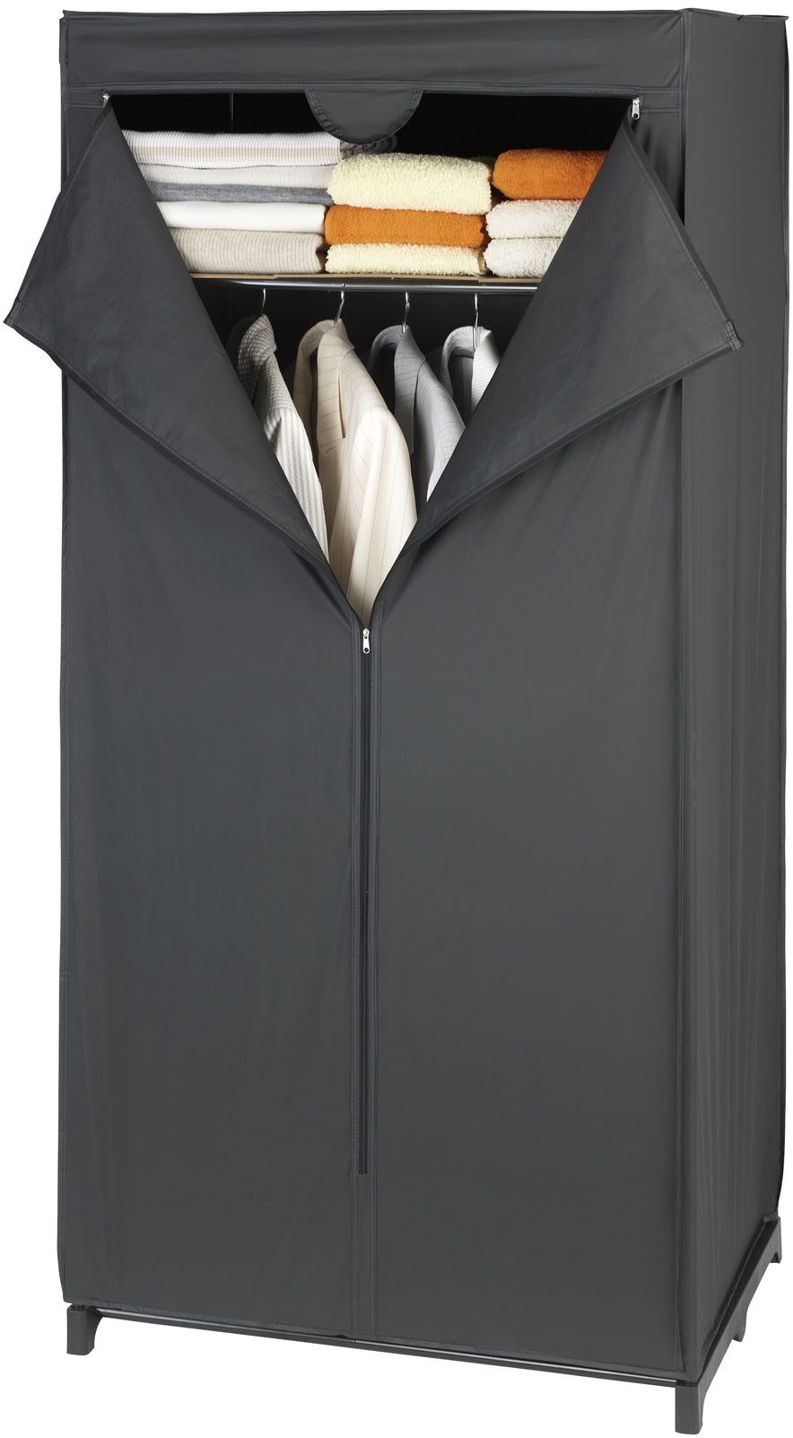 WENKO Stoffschrank Modell Deep Black mit Kleiderstange, Ablage & Reißverschluss, Metallgestell, abwaschbar