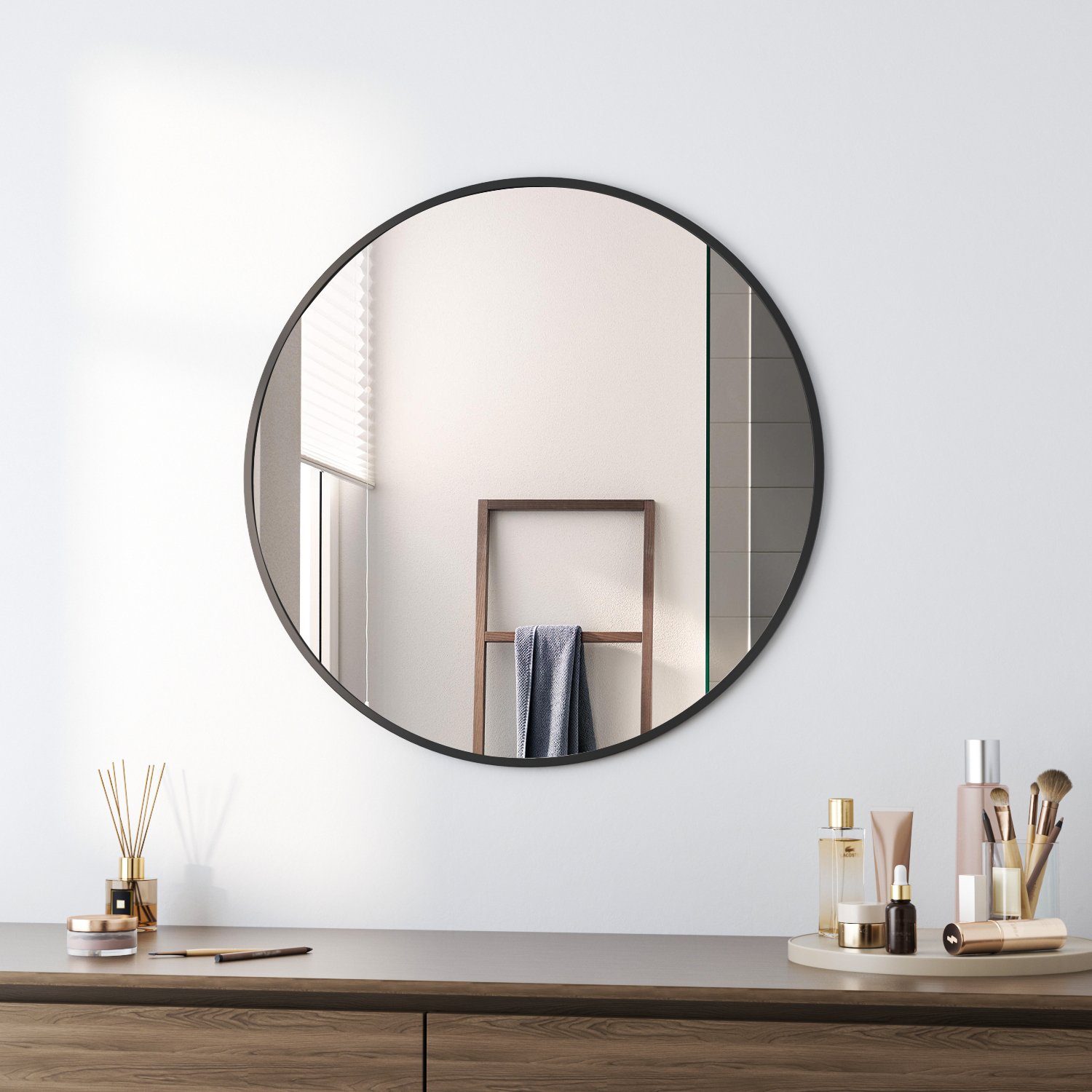 Boromal Декоративне дзеркало Wandspiegel Schwarz Дзеркало Rund Дзеркало для ванної кімнати Ø40/50/60/70/80cm (Badezimmerspiegel,Flurspiegel,Kosmetikspiegel,Schminkspiegel, Metall Rahmen), 5mm HD spiegel