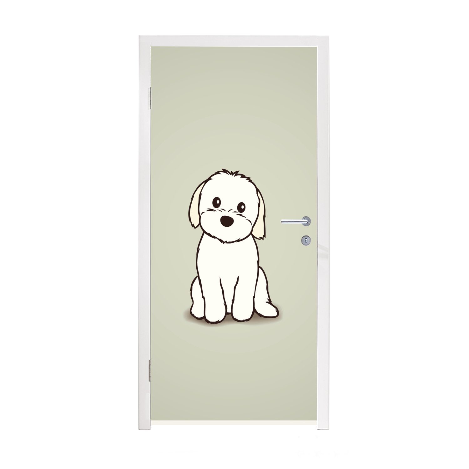 MuchoWow Türtapete Eine Illustration eines weißen Welpen, Matt, bedruckt, (1 St), Fototapete für Tür, Türaufkleber, 75x205 cm