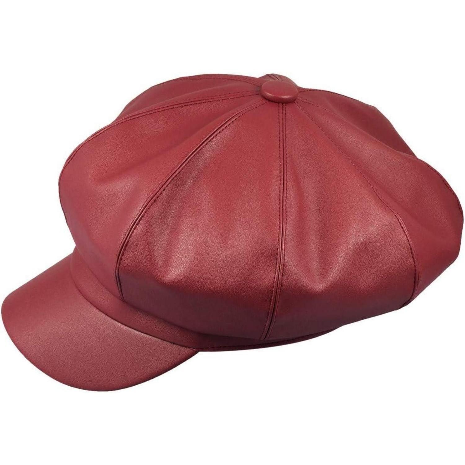 LuxusKollektion Baskenmütze Baskenmütze PU Leder Damen Newsboy Herbst Winter Einheitsgröße #2-Rot