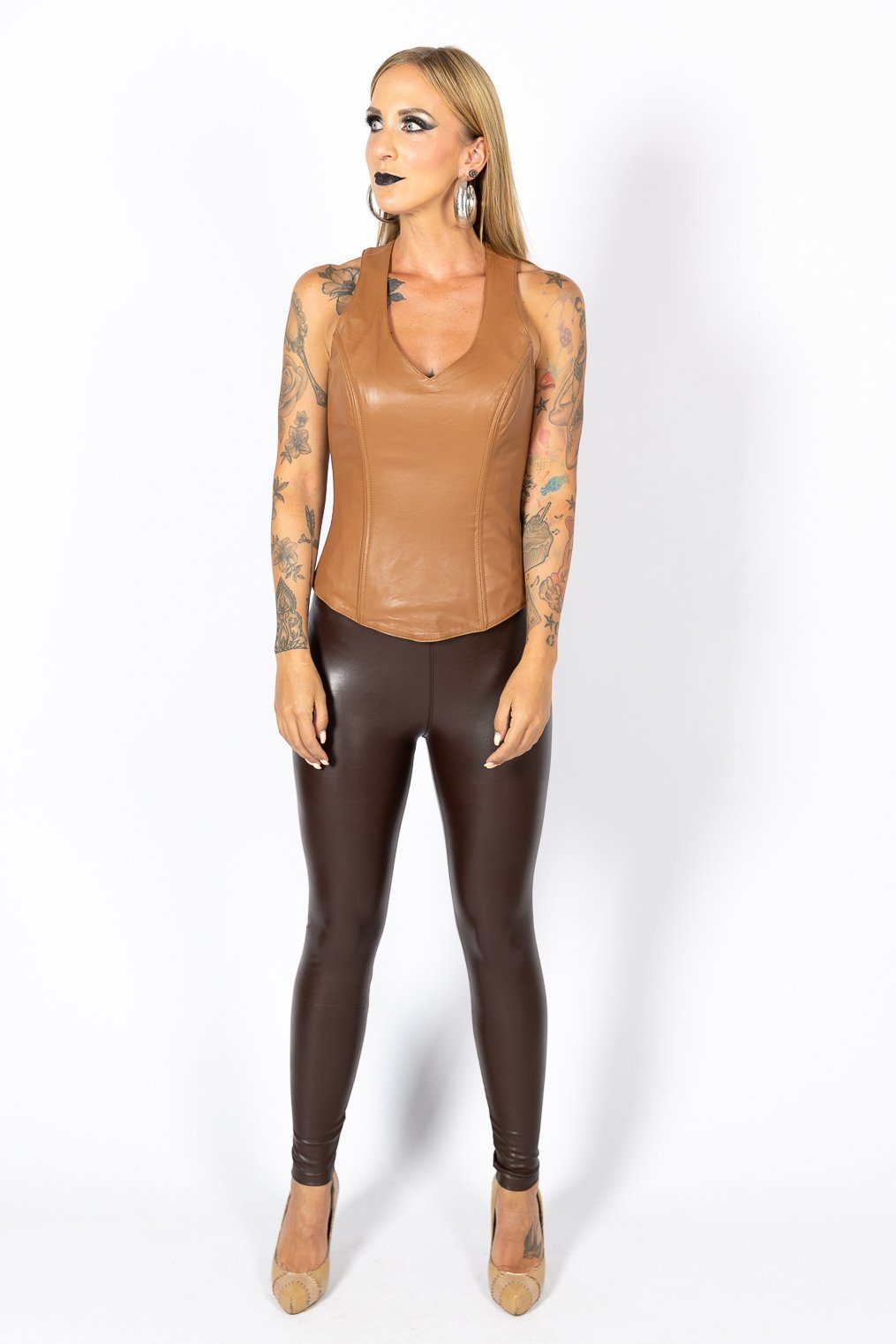 Be Noble Lederimitathose Leggings schokobraun Enganliegende bequeme Leggings im edlem schokobraun
