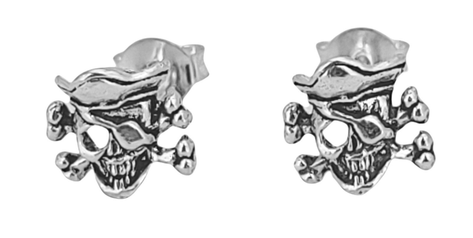 Ohrring Ohrstecker Ohrringe Leather Paar Pirat Skull Silber Ohr Kiss Sterling of 925 Silber