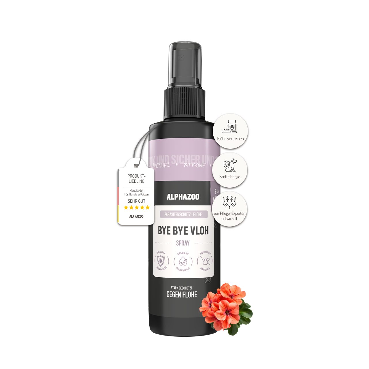 ALPHAZOO Zeckenschutzmittel ByeByeVloh Flohbefall Spray I Flohmittel Для собак, 250 ml, Gegen Flohbisse, Flohstiche, Flöhe, Floh