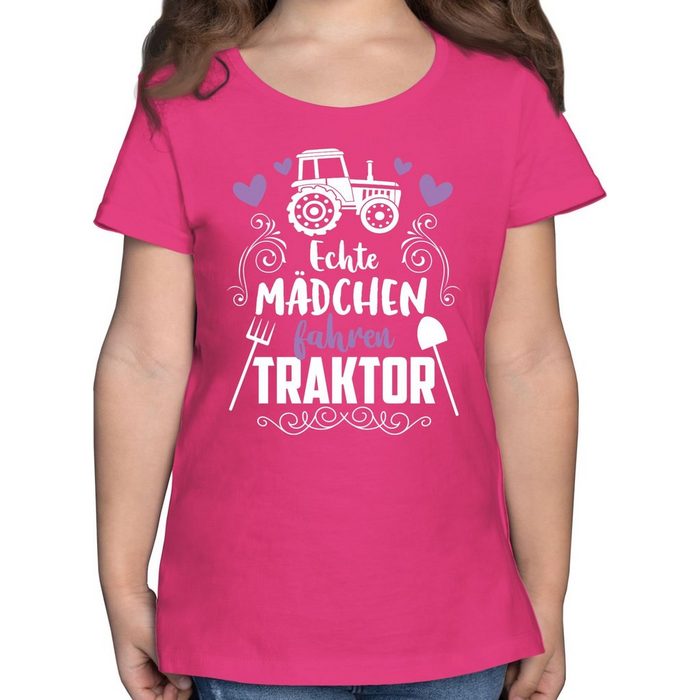 Shirtracer T-Shirt Echte Mädchen fahren Traktor - weiß - Kinder Fahrzeuge - Mädchen Kinder T-Shirt traktor