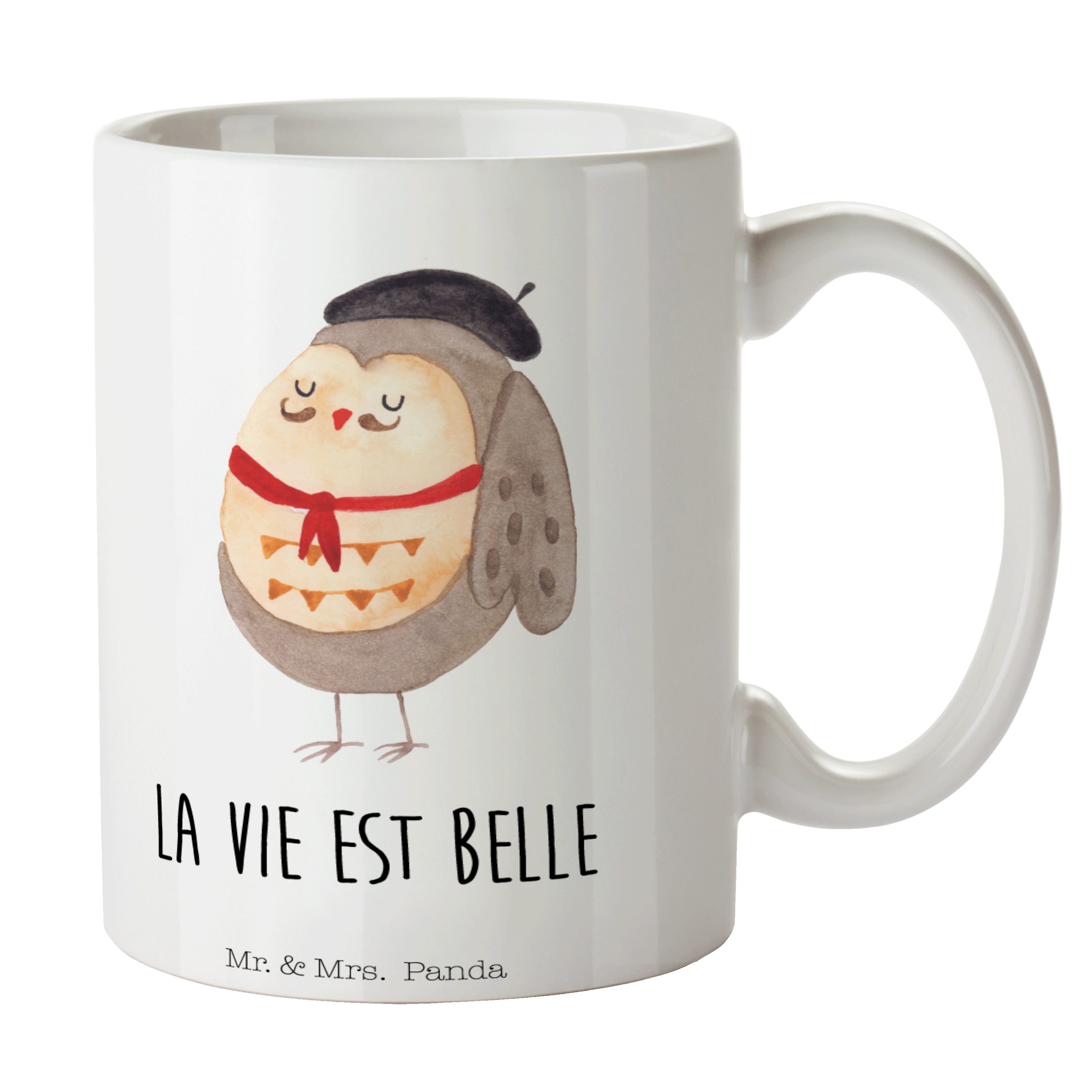 Mr. & Mrs. Panda Tasse Eule Französisch - Weiß - Geschenk, La vie est belle, Spruch Französi, Keramik