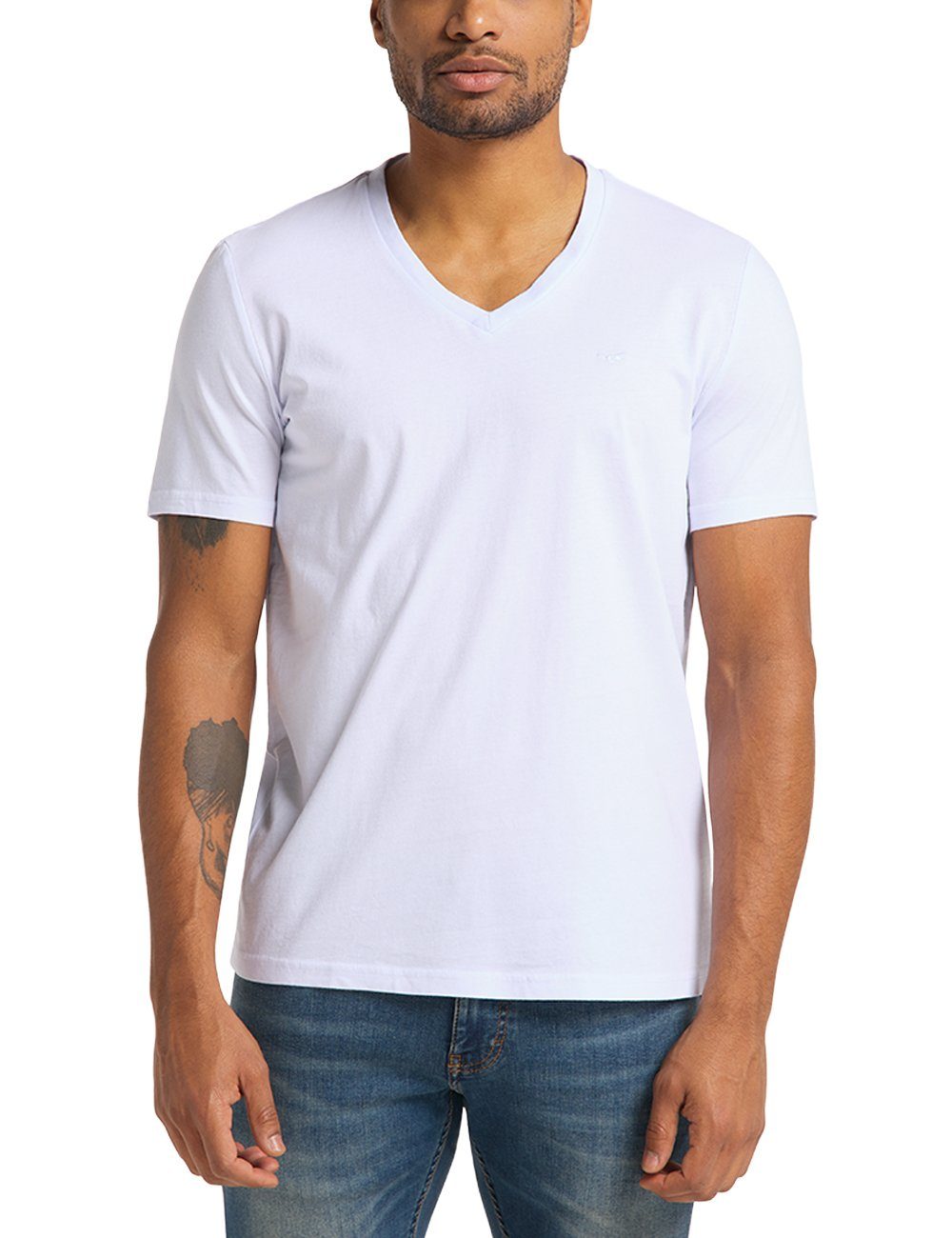 MUSTANG T-Shirt V-Neck T-Shirt 2er Pack (1-tlg) mit 100% Baumwolle General White 2045-1