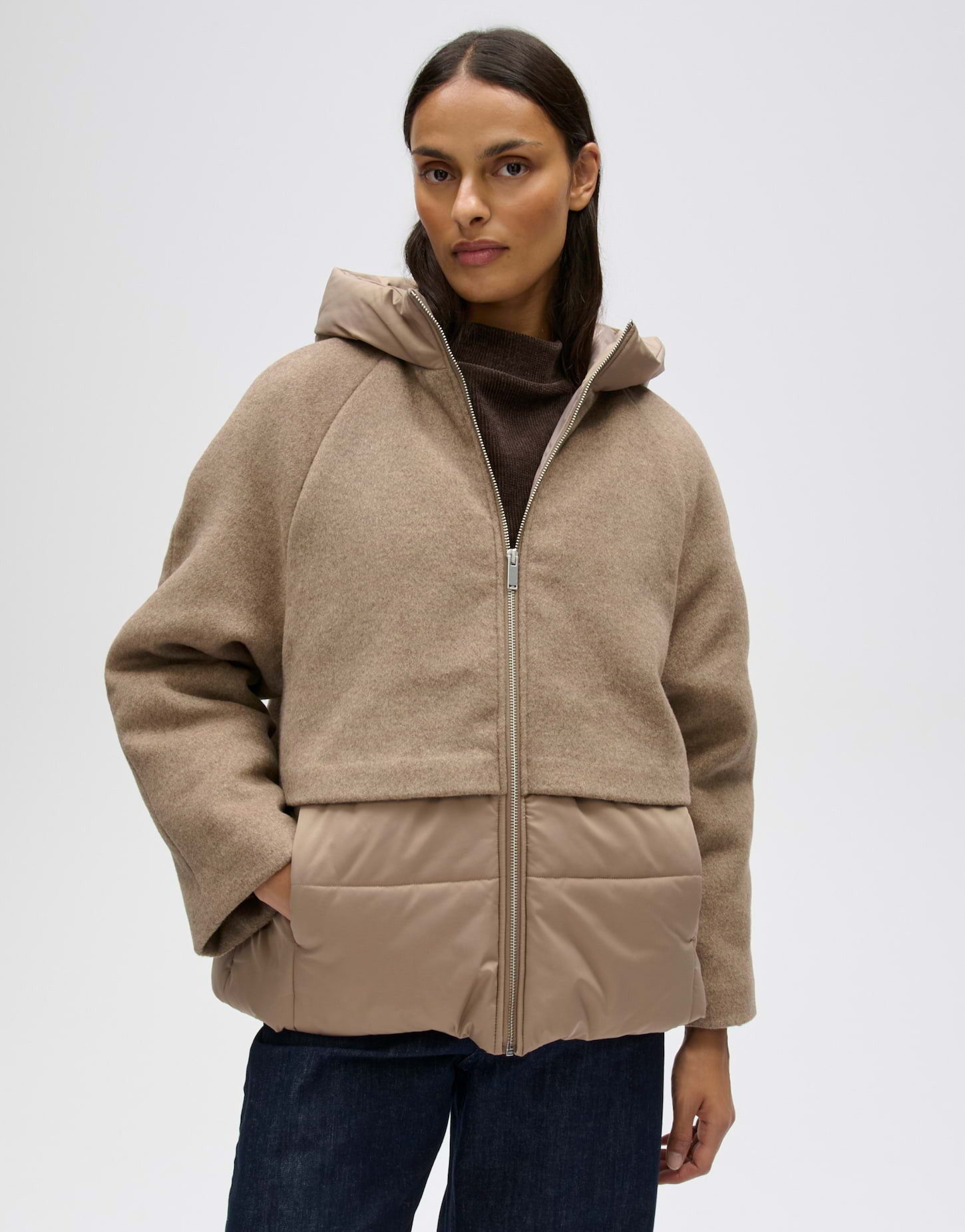 OPUS Winterjacke Halenkos aus leichtem Material O-Form mit Kapuze, Steppmuster und Raglanärmeln