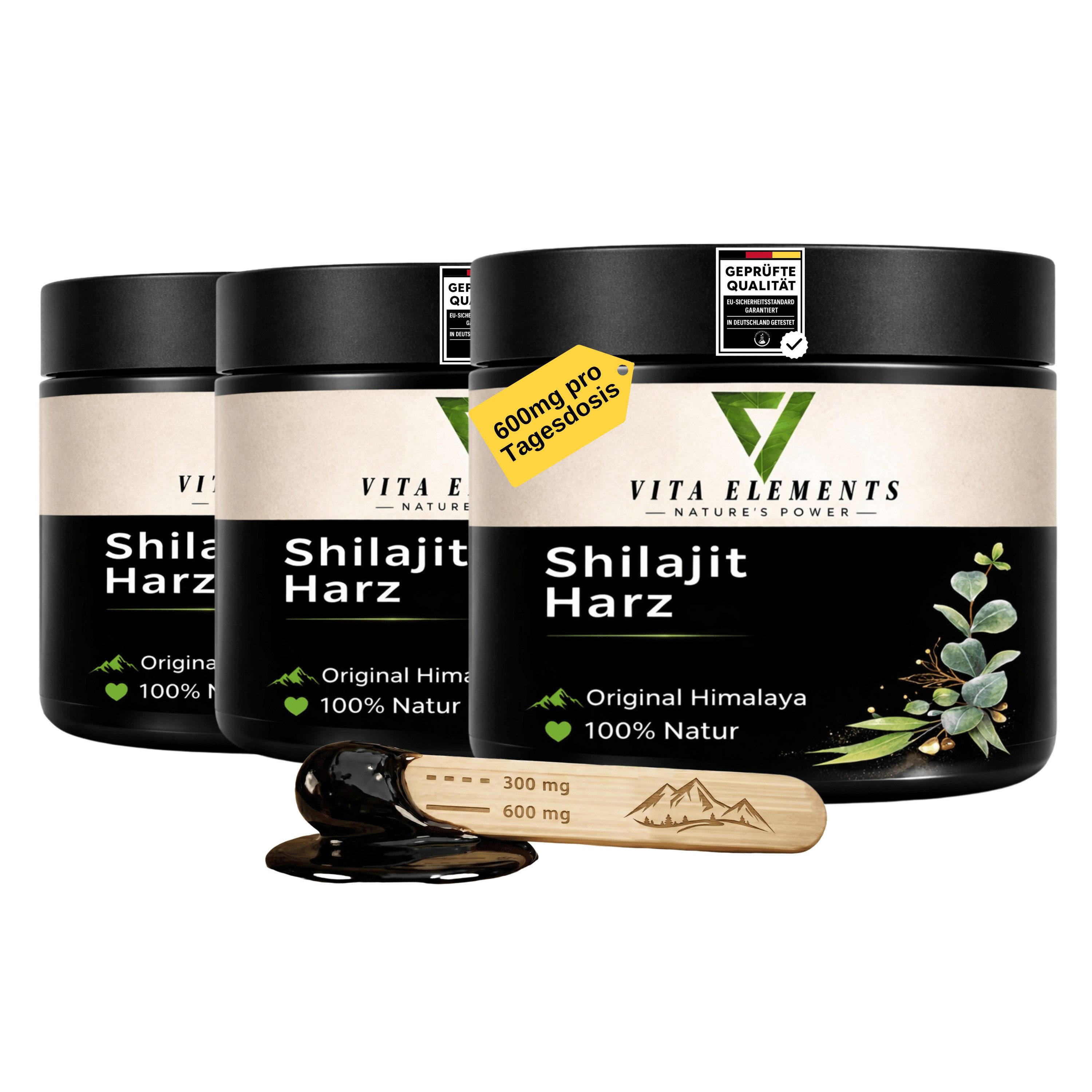 Vita Elements 3er Set Resin Shilajit Himalaya Harz Flüssigkeit, Ohne Gentechnik sowie gluten- und sojafrei 100% natürlich Laborgeprüft