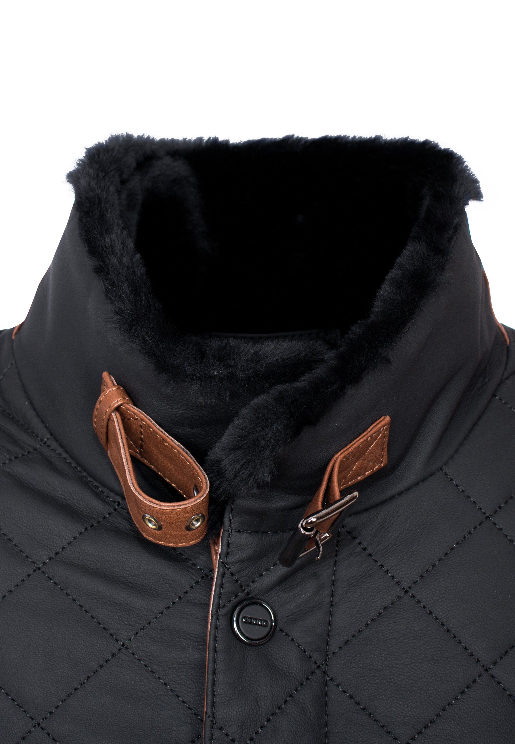 Lolus Lederjacke Leno Lammfell Schwarz Braun Hochwertige Winter Echtleder Steppjacke mit weichem Lammfell Futter