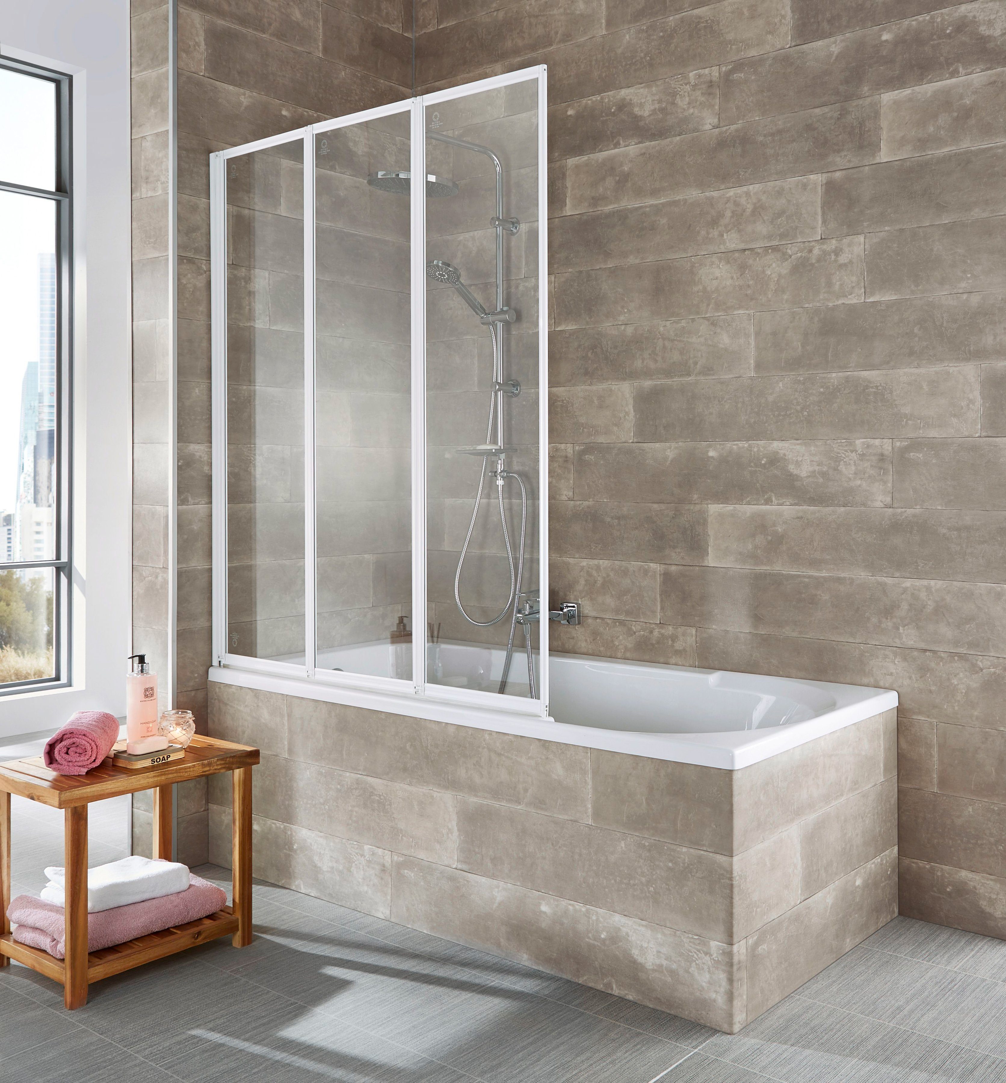 welltime Badewannenaufsatz Nassau, Einscheibensicherheitsglas, (3 tlg), Badewannenfaltwand, Spritzschutzwand für Badewanne, Glaswand – Bild 4 von 5