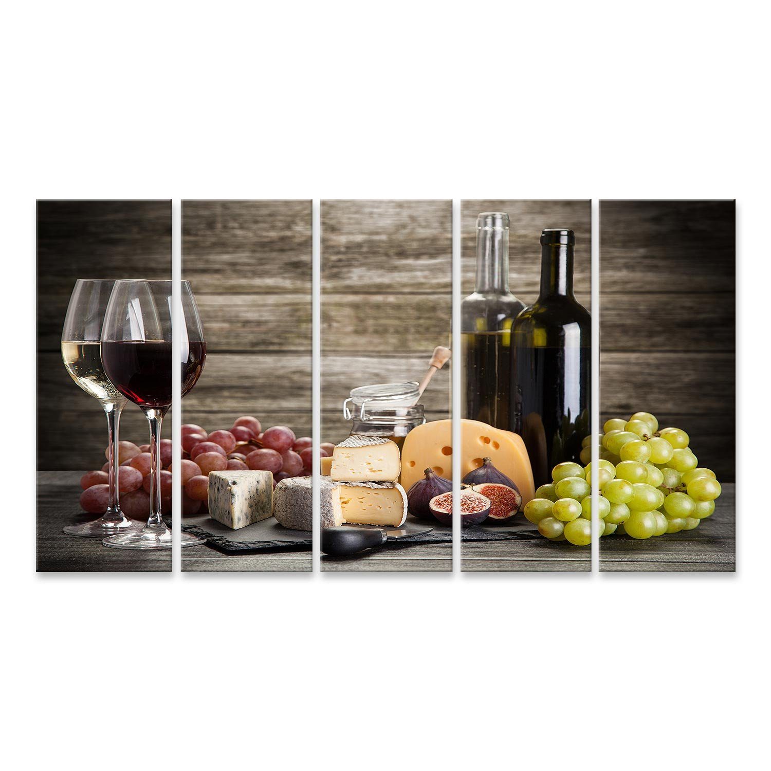 Leinwandbild Bild auf Leinwand Wein- und Käsestillleben Wandbild Poster Kunstdruck