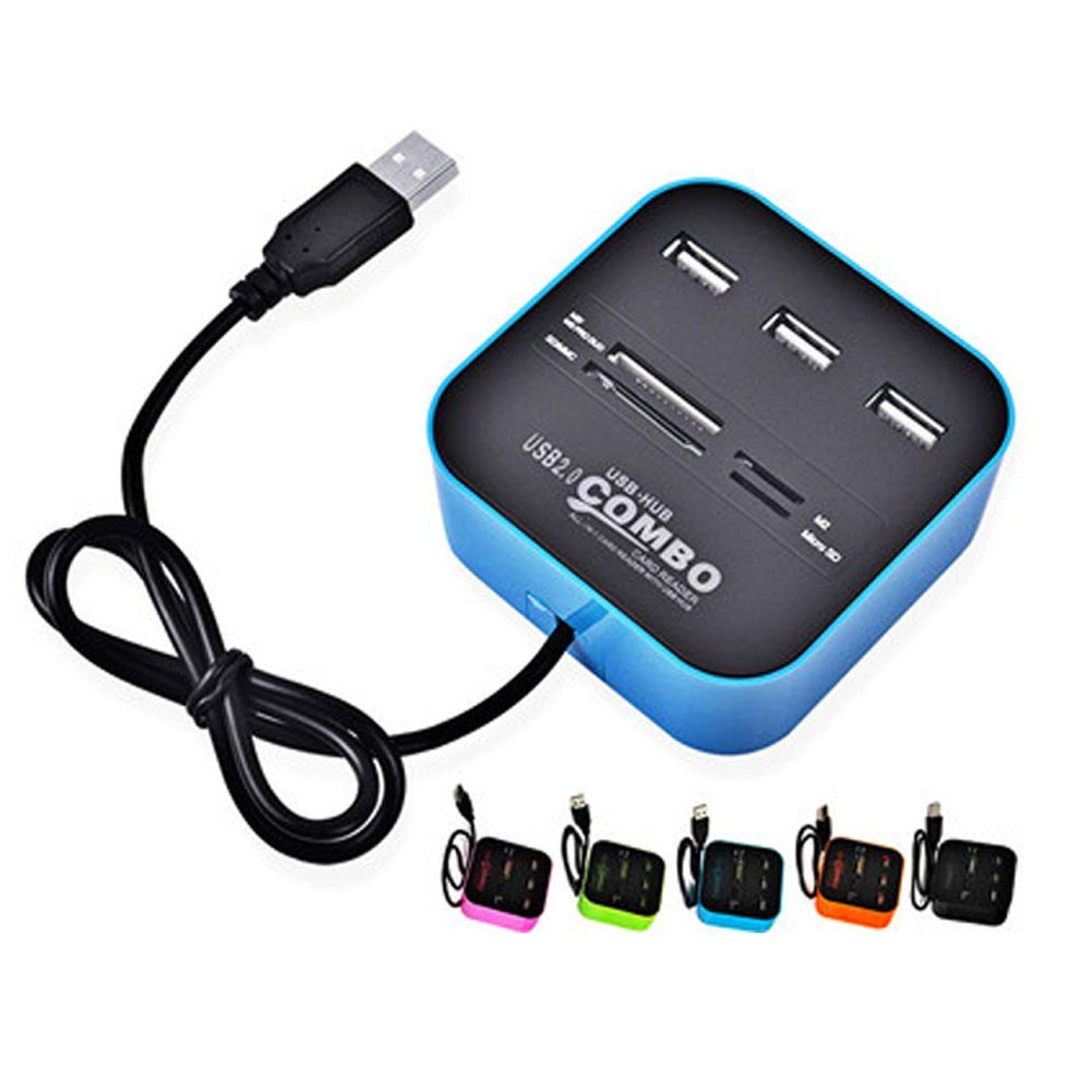 Speicherkartenleser H31C USB 2.0 3 Port HUB Verteiler Splitter Adapter Kartenleser für PC