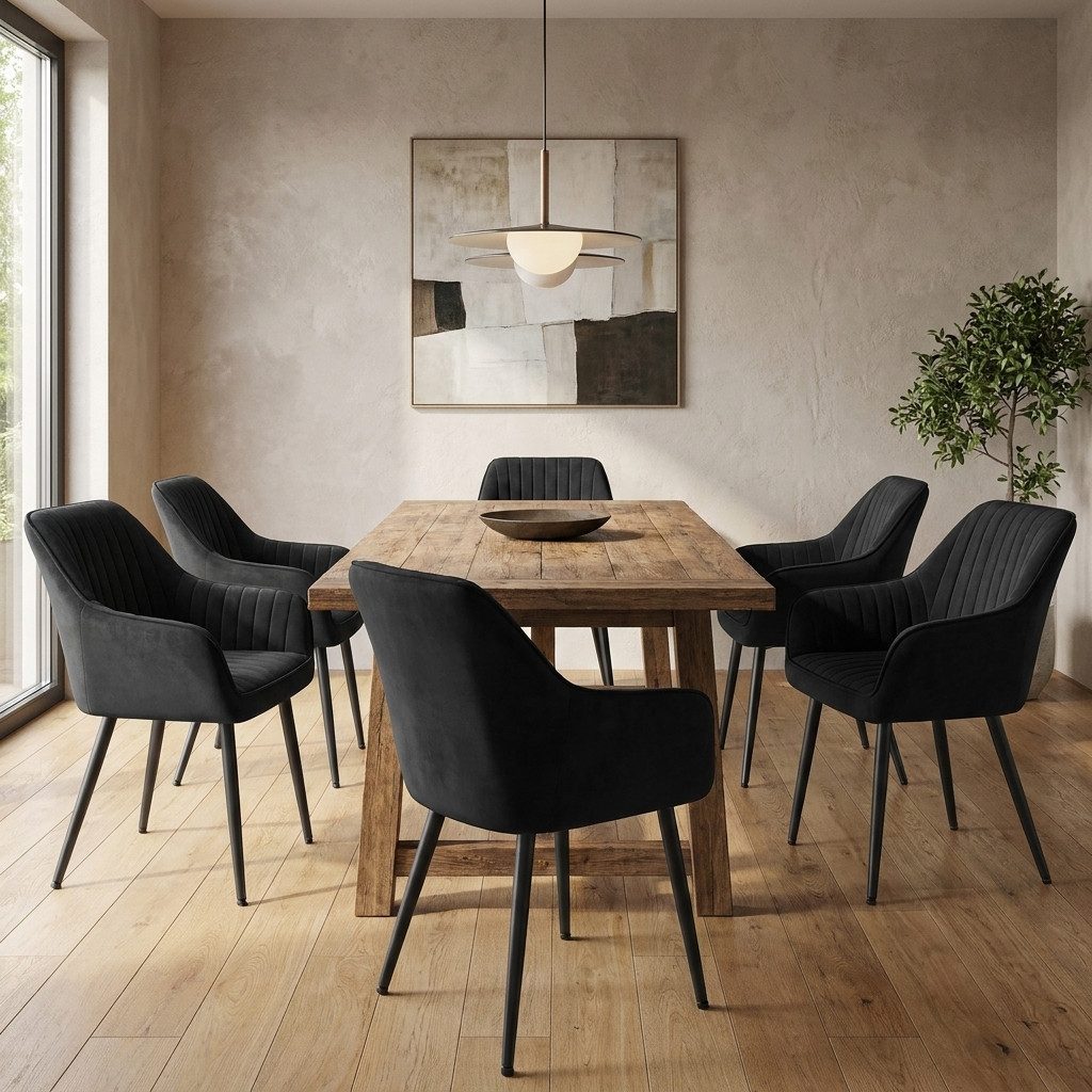 SONGMICS Esszimmerstuhl Küchenstuhl aus Samt, Polsterstuhl mit Armlehnen, Loungesessel (6 St), 6er Set, Metallbeine, bis 120 kg belastbar – Bild 2 von 5