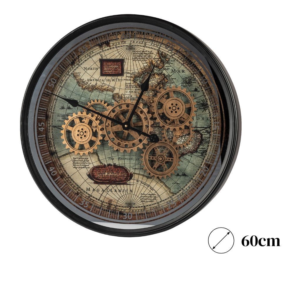 formano Wanduhr Weltkarte (drehende Zahnräder, Mehrfarbig, Weltkarte, H: 8cm)