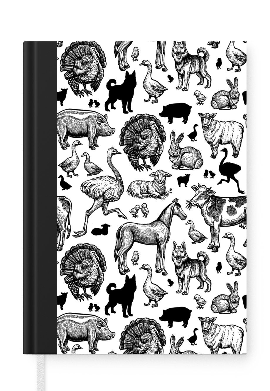 MuchoWow Notizbuch Muster - Tiere - Schwarz und weiß, Journal, Merkzettel, Tagebuch, Notizheft, A5, 98 Seiten, Haushaltsbuch