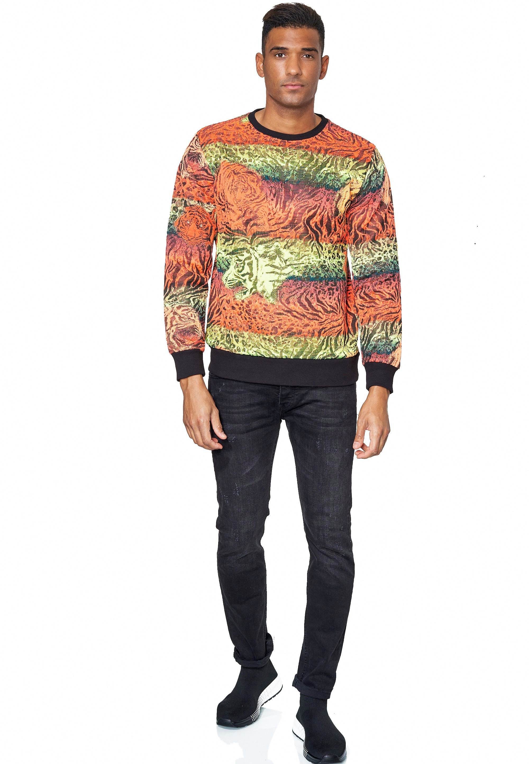 Rusty Neal Rusty im trendigen Neal Sweater Tiger-Design Sweatshirt