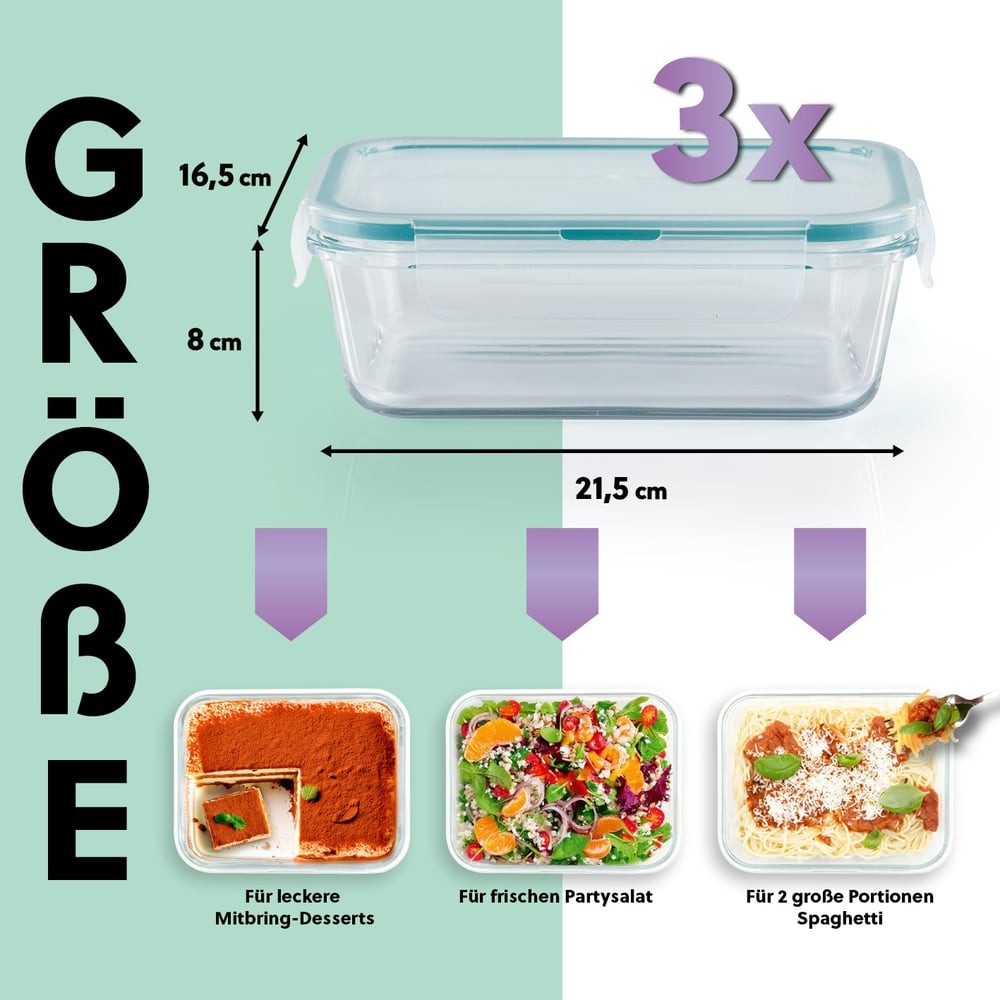 GOURMETmaxx Frischhaltedose Glas-Frischhaltedosen Klick-it 6tlg. - luftdicht, Glas, mit 4-fach-Klickverschluss Spülmaschinengeeignet