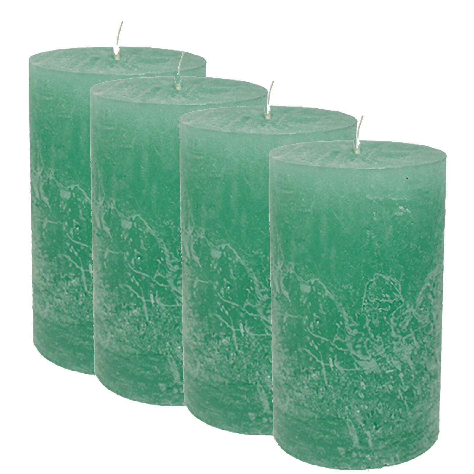 Candelo Stumpenkerze Rustik Stumpenkerzen Mint 4er Set – Kerzen 12cm 54h für Adventskranz
