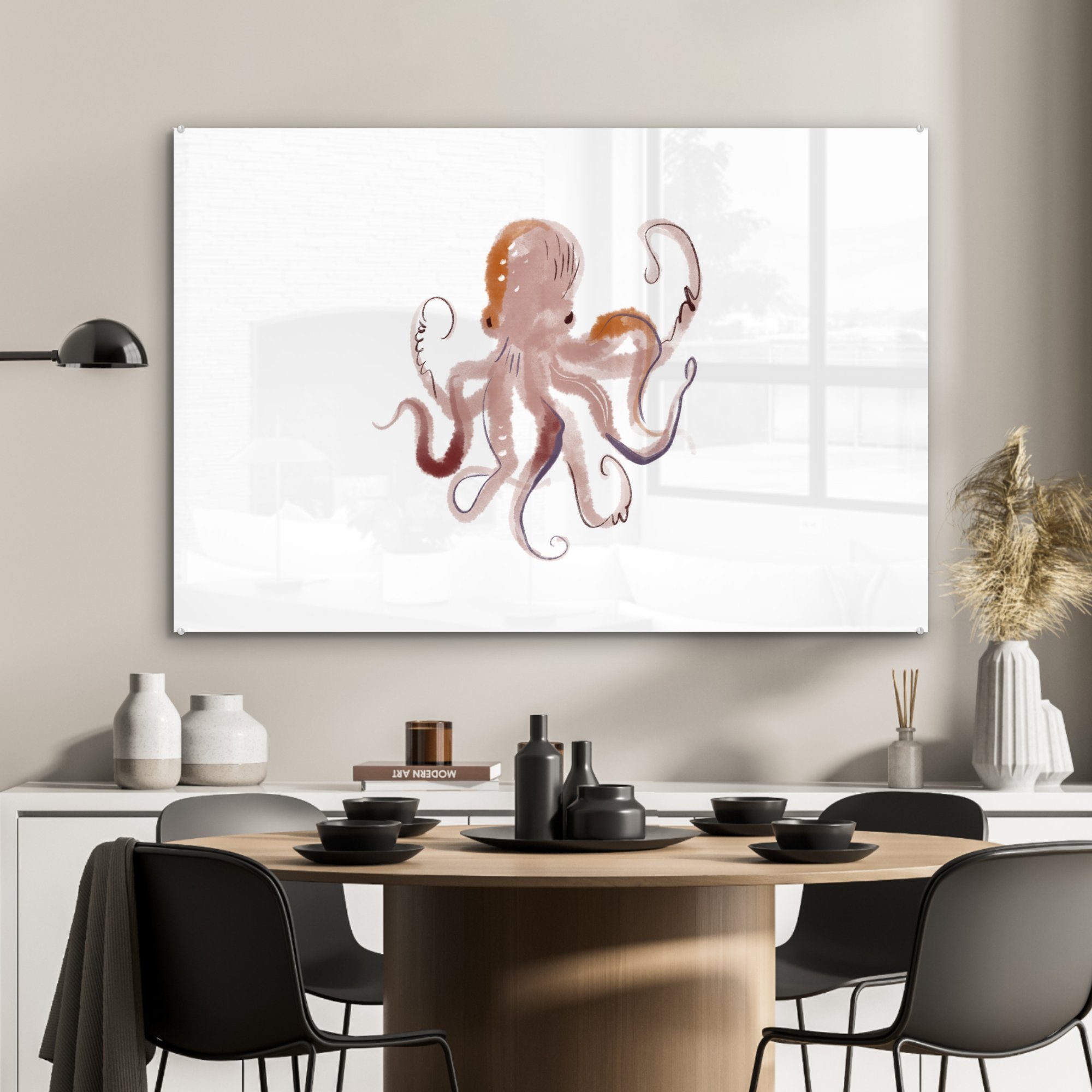 Oktopus Wohnzimmer Meerestiere - Weiß - Acrylglasbild & - St), MuchoWow Schlafzimmer Acrylglasbilder (1 Aquarell,