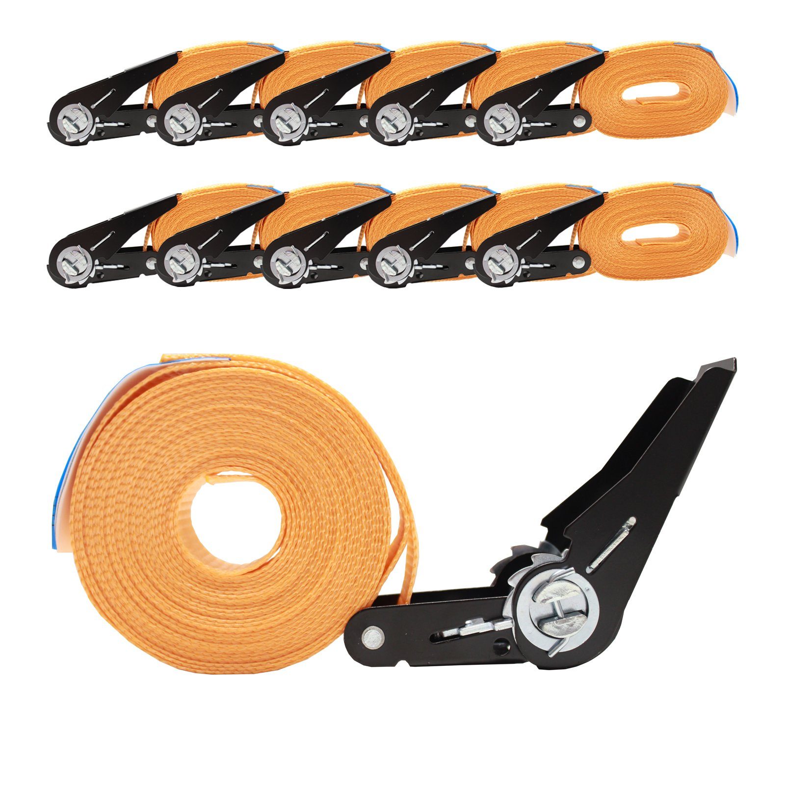 Spanngurt 10x Spanngurt mit Ratsche 6m einteilig 800kg 0,8t orange