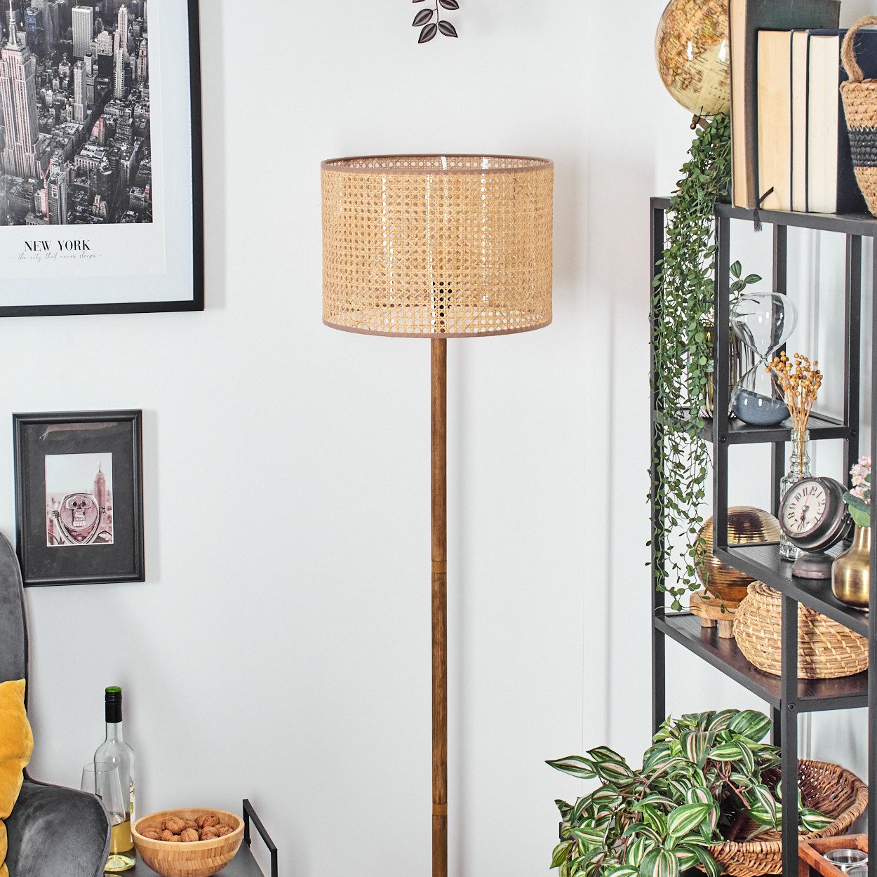 hofstein Stehlampe moderne Stehlampe aus Holz/Rattan/Wienergeflecht in Naturfarben, ohne Leuchtmittel – Bild 2 von 5