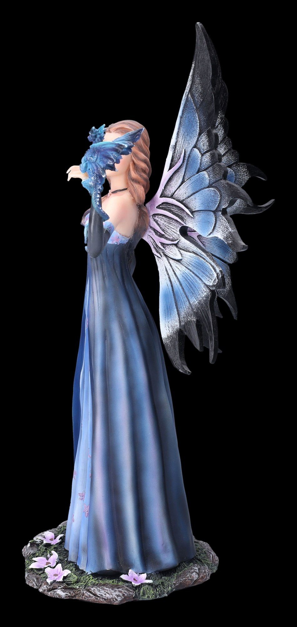 Figuren Shop GmbH Dekofigur Elfenfigur - Rebecca mit blauem Kleid und Drache - Fantasy Fee