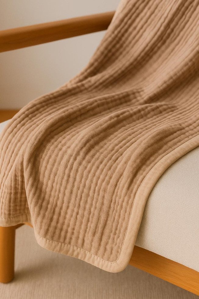 Plaid Set Musselin Plaid mit eingenähtem Saum und einer Kerze, Sandiik, Made in Stuttgart