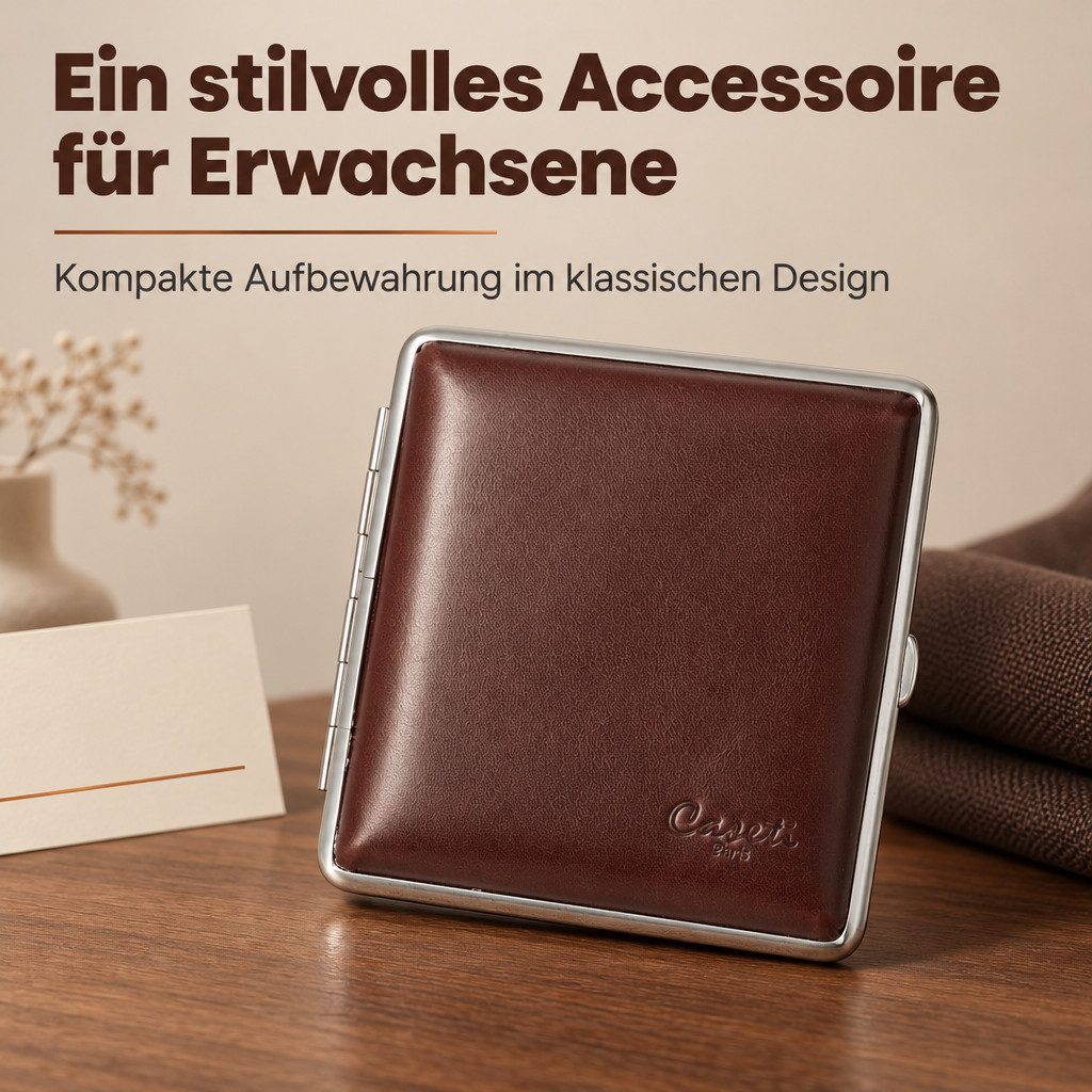 LK Trend & Style Tabakbeutel Leder Schatulle für 20 Zigaretten, braun, mit Gummiband, sehr edel, edles Leder Design – Bild 4 von 5