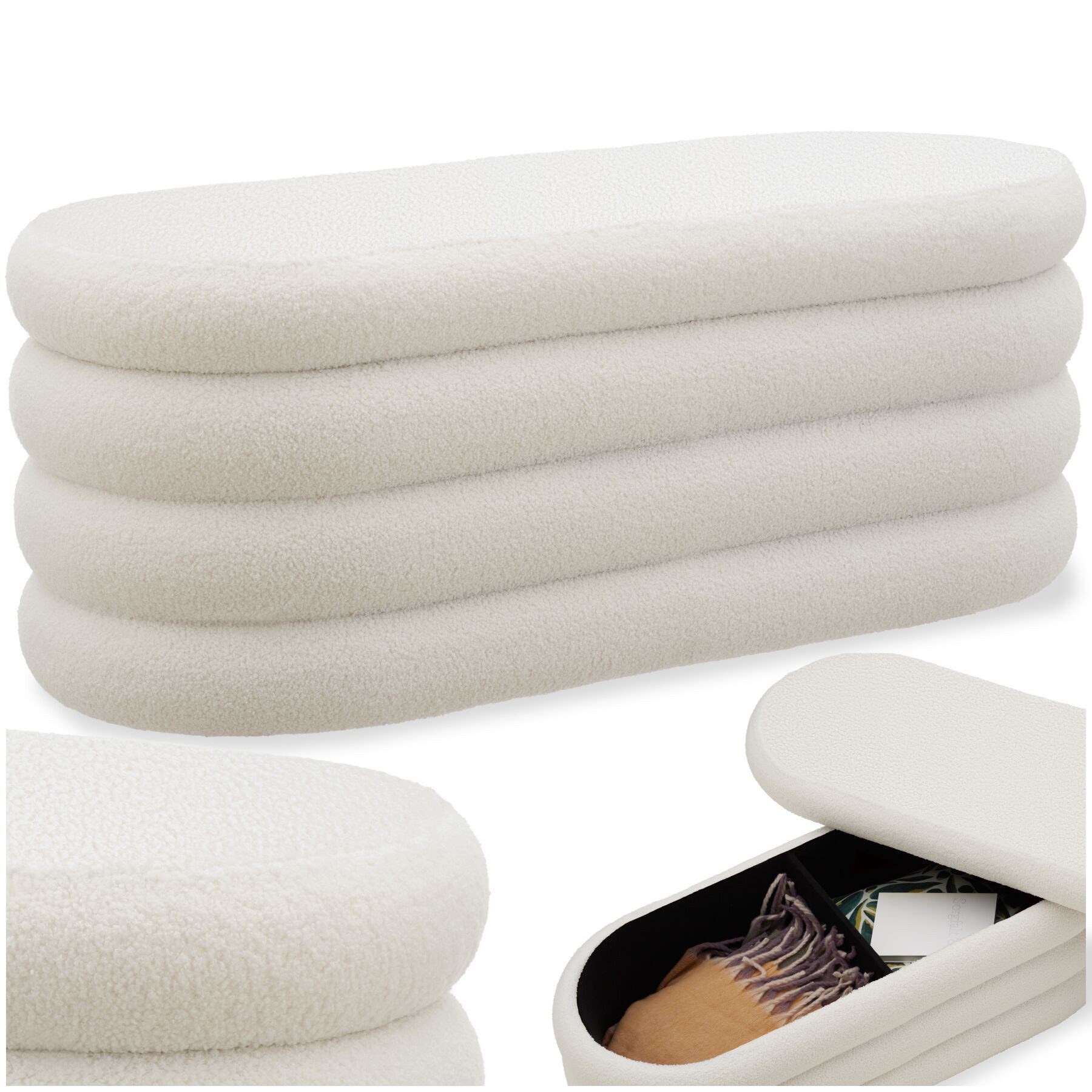 tectake Bank Polsterbank Altu mit großem Stauraum, 110 x 45 x 42 cm, bodenschonende Kunststoffkappen, Belastbarkeit 150 kg