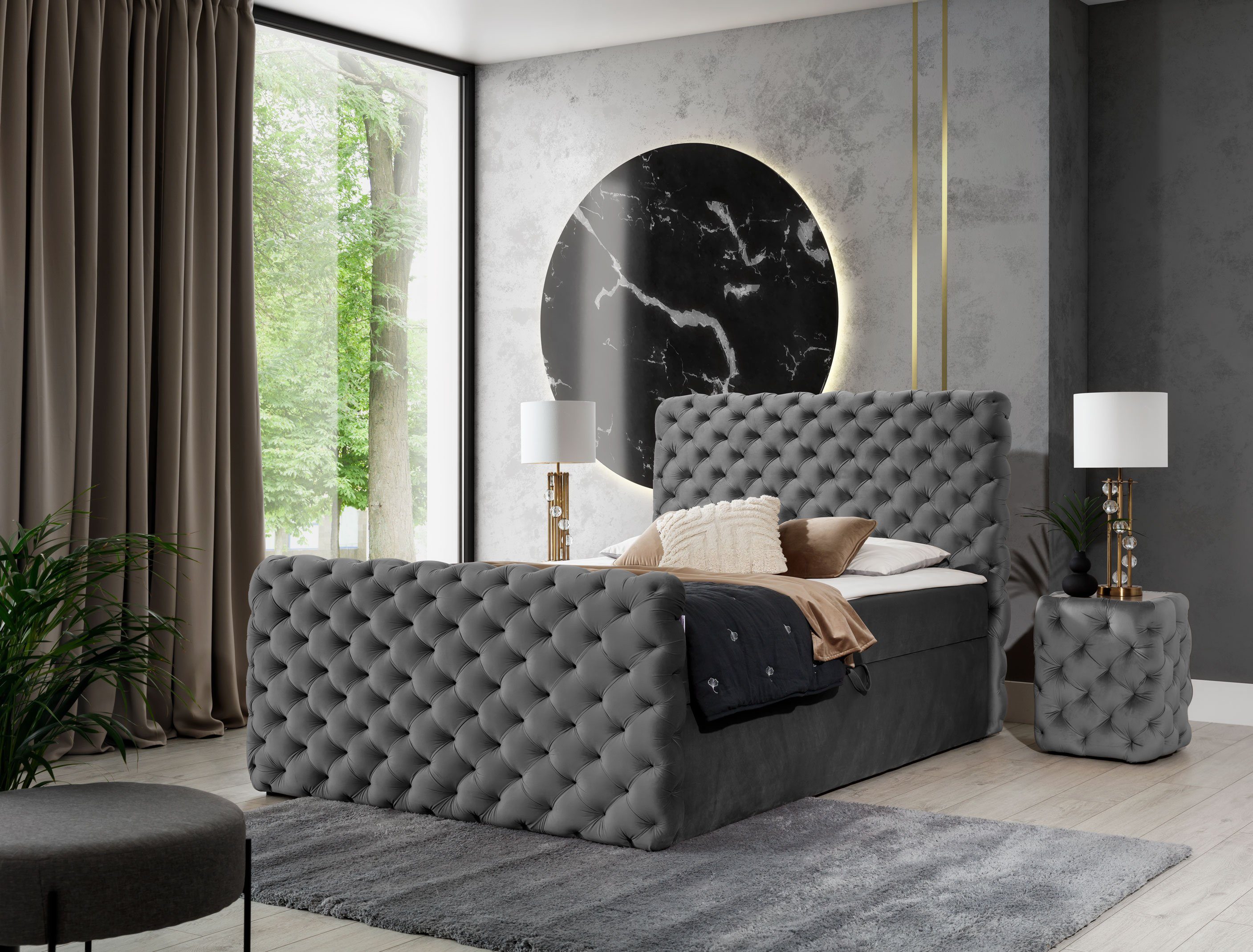 yourhouse24 Boxbett Chesterfield Lux mit zwei Bettkästen + Topper