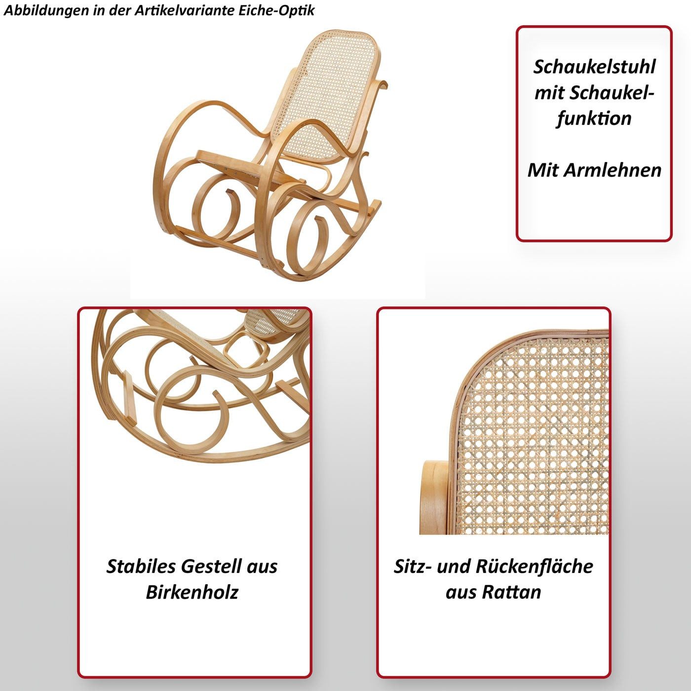 MCW Schaukelstuhl Gallarate-R, Mit Armlehnen, Schaukelfunktion, Retro-Design