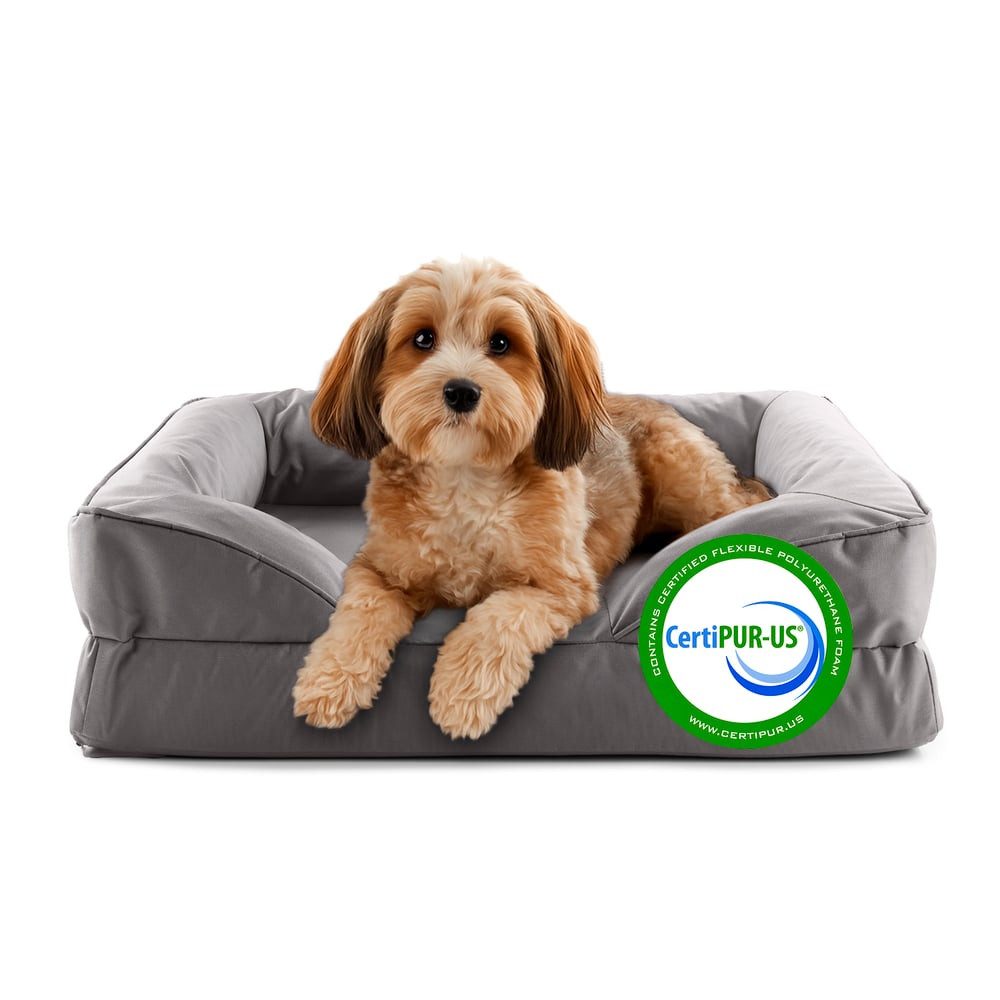 Lumaland Tierbett Hundebett In-& Outdoor S 70x60x18cm grau vakuumiert, Hundesofa orthopädisch Hundekorb Tierbett wasserfest hoher Rand