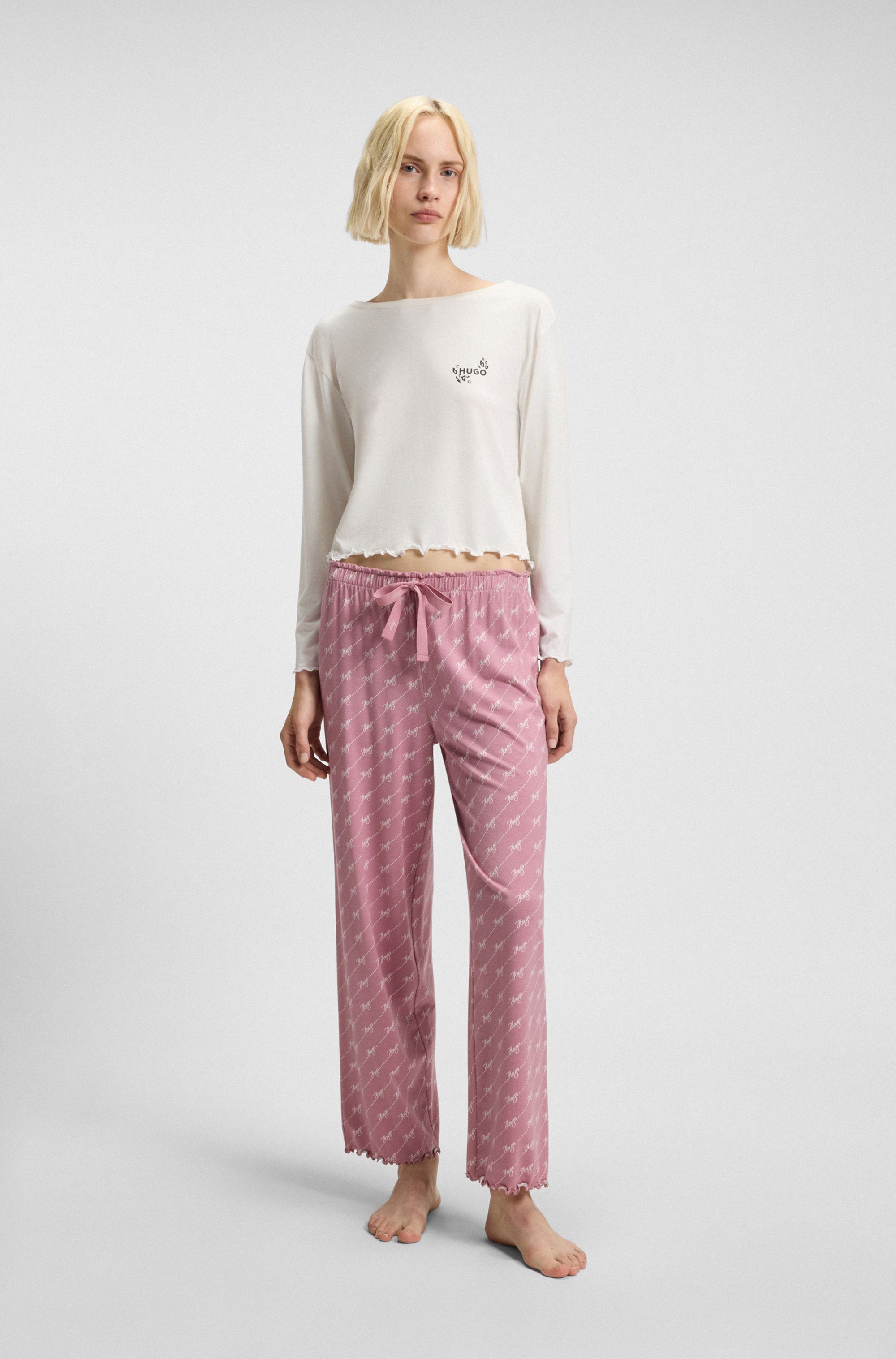 HUGO Pyjamaoberteil aus Stretch-Jersey mit Logo-Artwork, regular fit, Rundhals