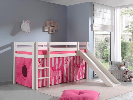 Vipack Hochbett Pino Mit Rolllattenroste Und Vorhang Set